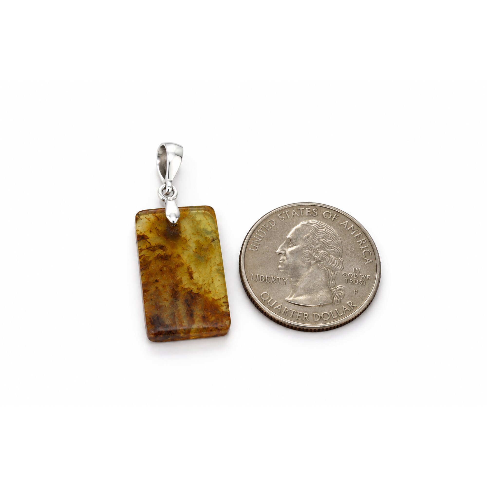 Clear fall blue Natural Dominican Amber flat 925 Sterling Silver Pendant 36 mm – photo 8