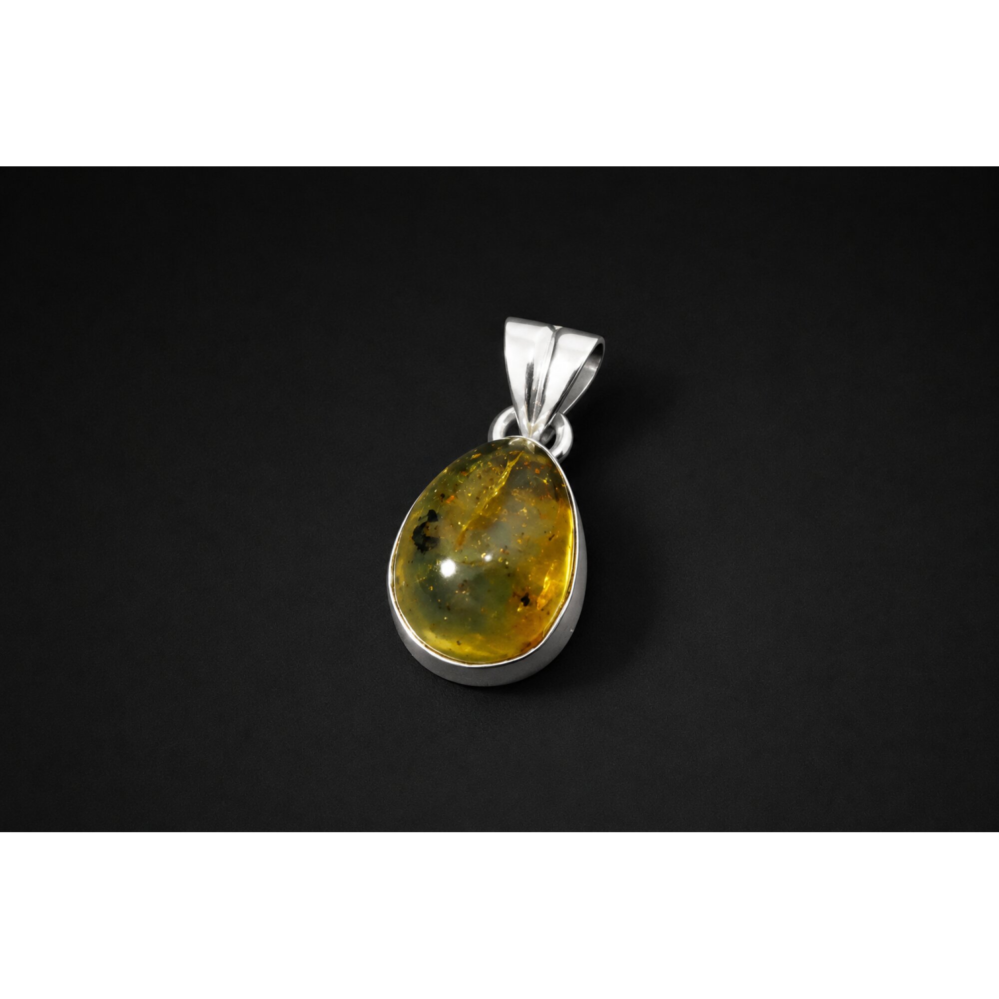 Clear light blue Natural Dominican Amber teardrop 925 Sterling Pendant 22 mm – photo 3