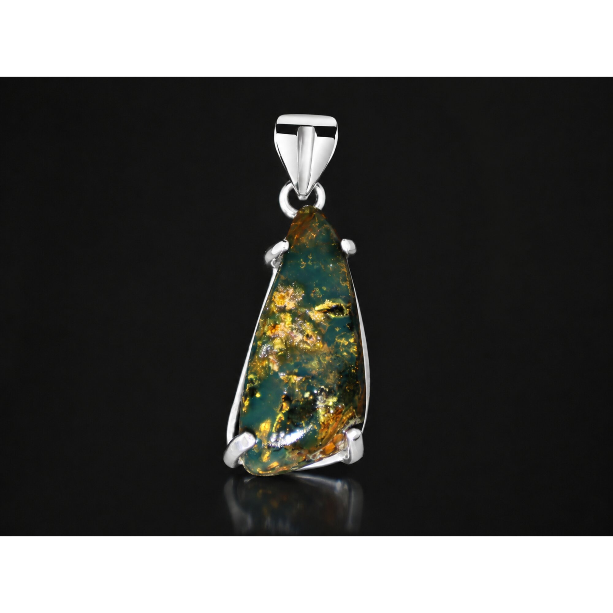 Translucent green blue Natural Dominican Amber freeform 925 Pendant 39 mm – photo 2