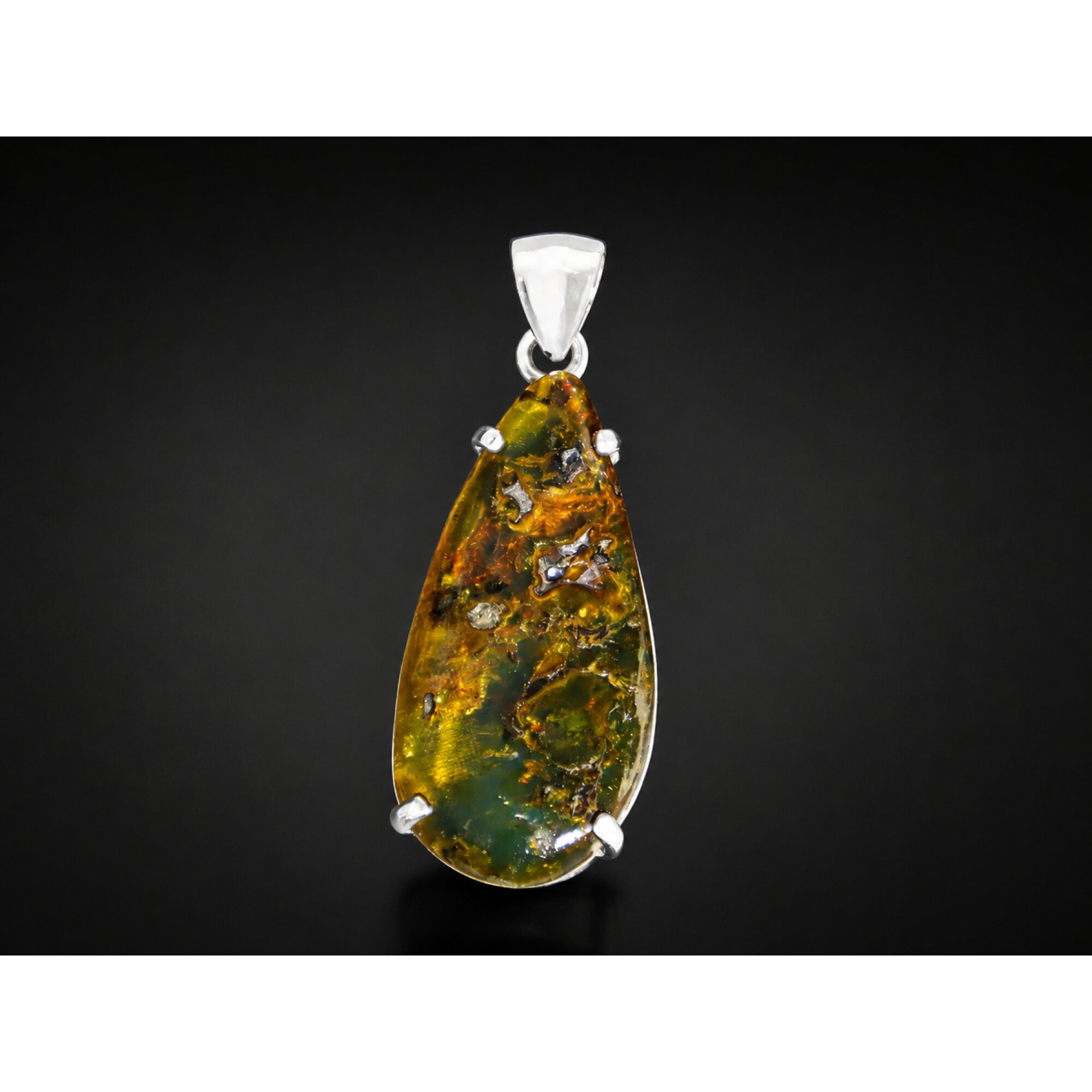 Translucent brown blue Natural Dominican Amber fall leaves 925 Pendant 49 mm – photo 7
