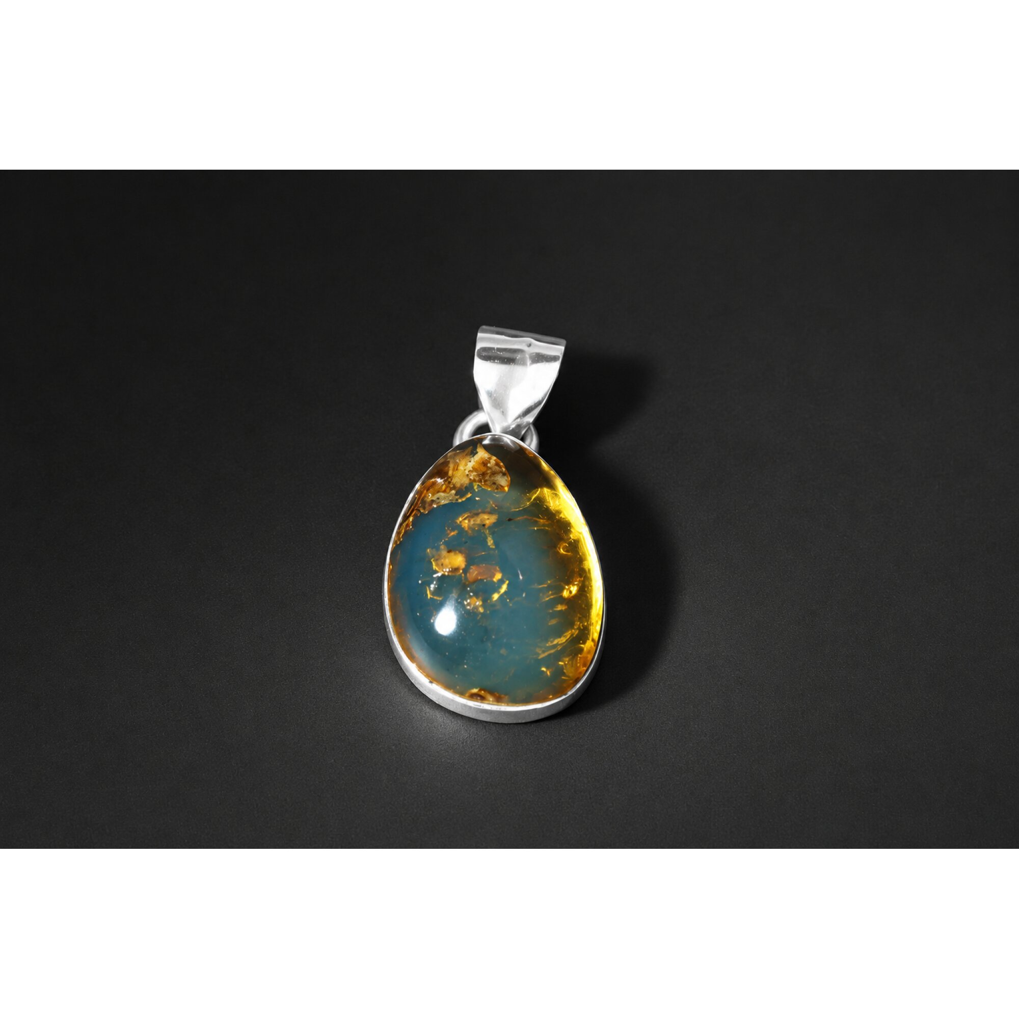 Translucent deep blue Natural Dominican Amber drop 925 Sterling Pendant 26 mm – photo 7