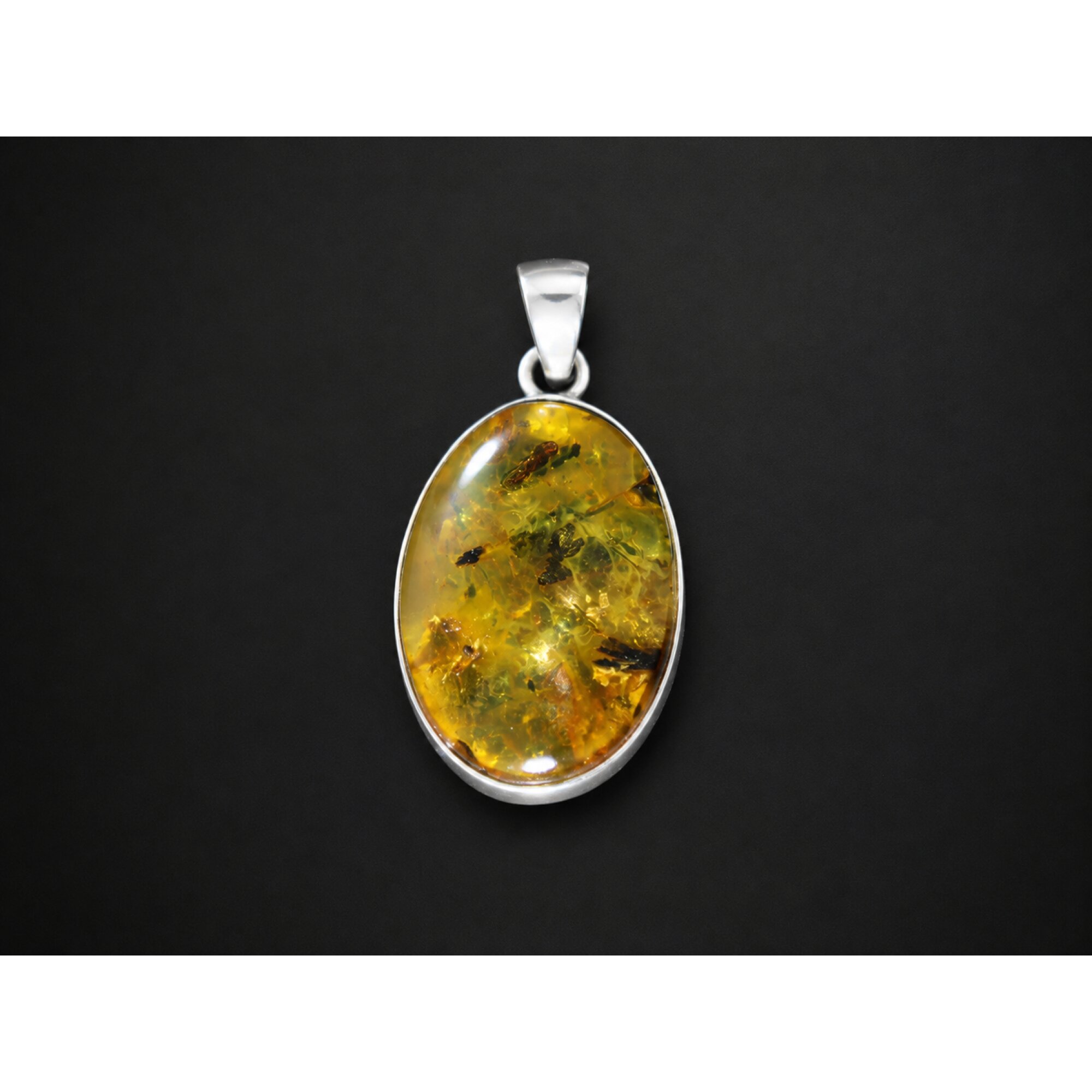 Translucent yellow green Natural Dominican Amber oval 925 Sterling Pendant 30 mm – photo 3