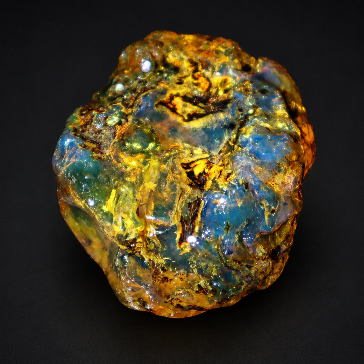 Clear deep blue Natural Dominican Amber rough Specimen 44 mm