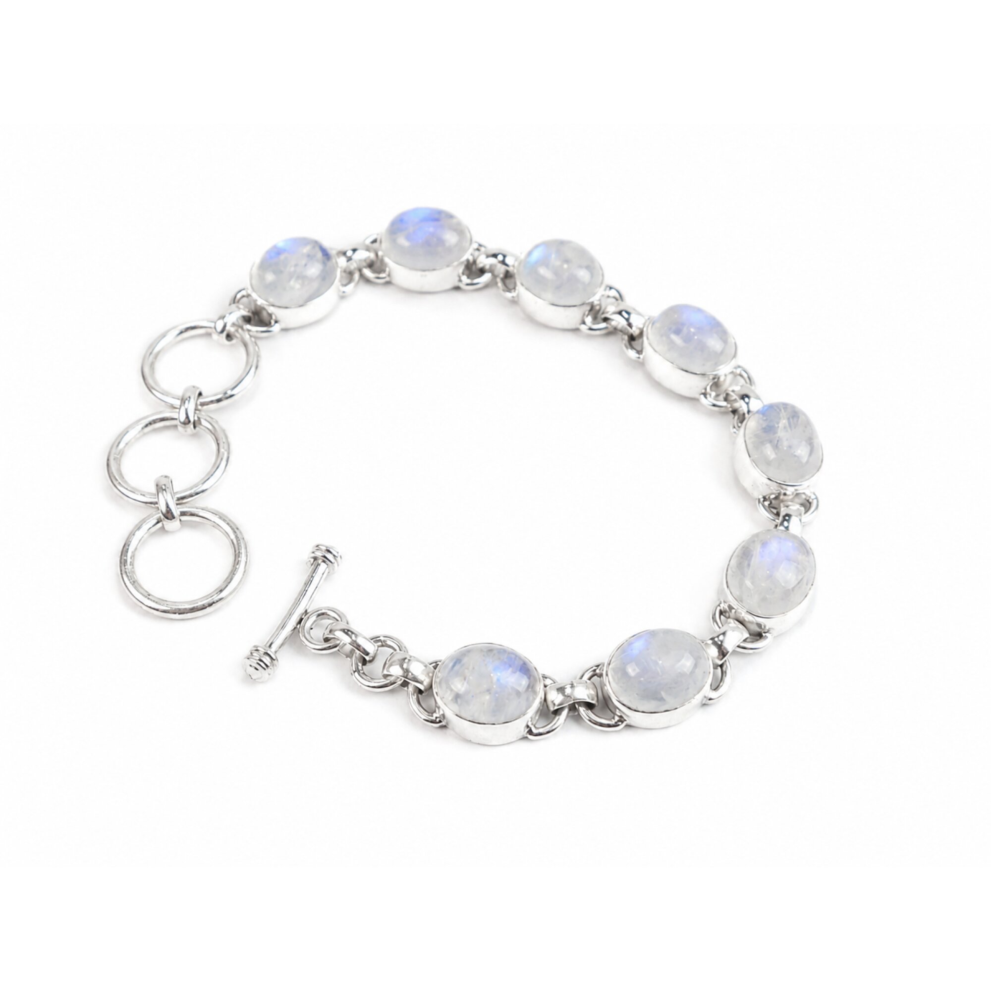 Clear purple fire white Moonstone oval 925 Sterling Silver Bracelet 165 mm – photo 2