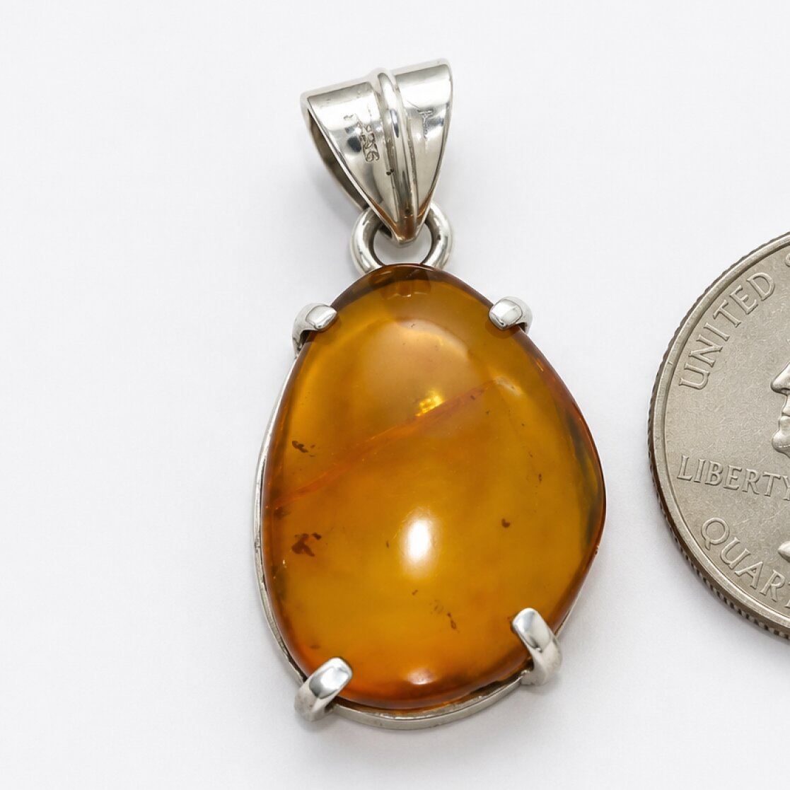 Clear yellow orange Natural Dominican Amber teardrop 925 Sterling Pendant 36 mm