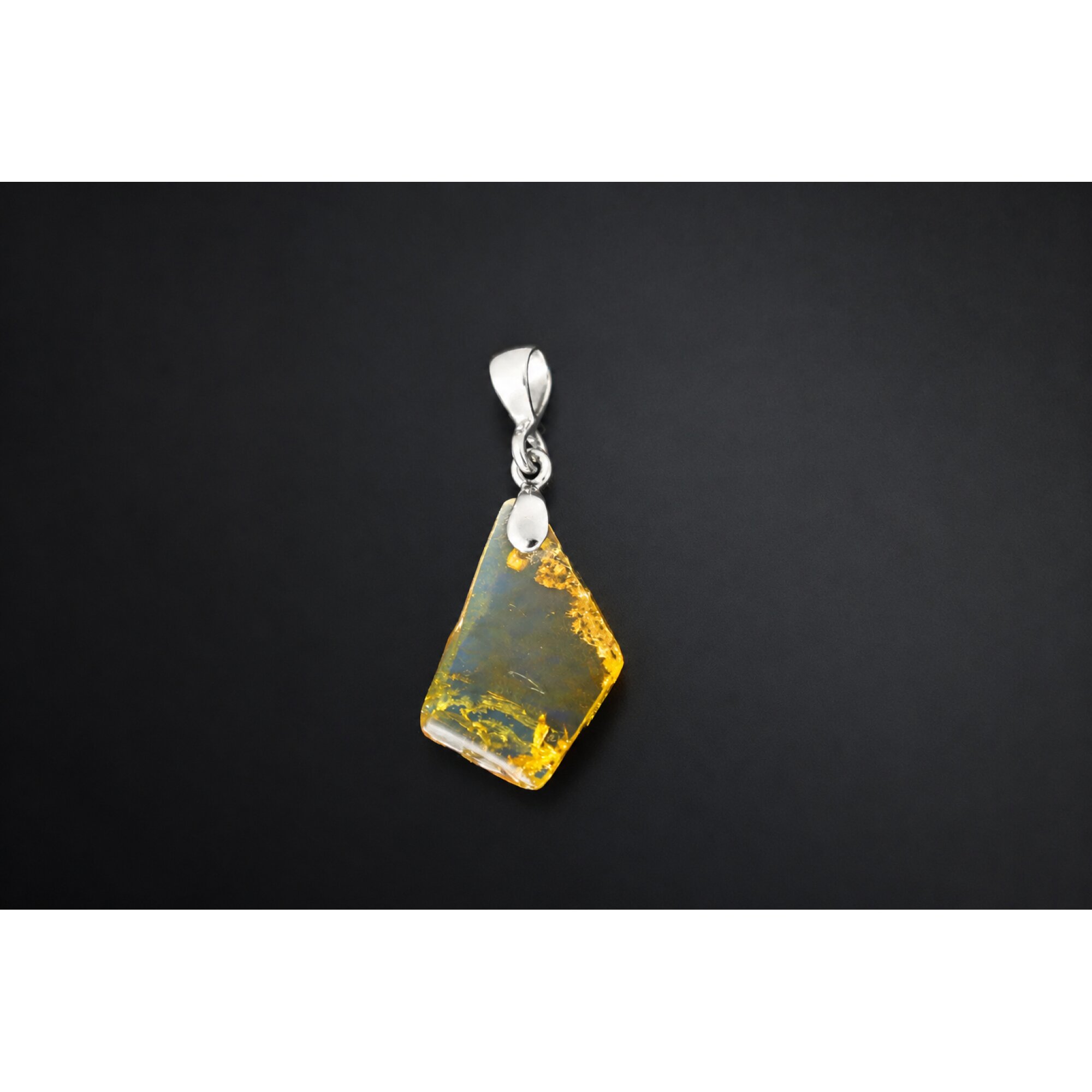 Clear light blue Natural Dominican Amber Freeform 925 Sterling Pendant 33 mm – photo 3