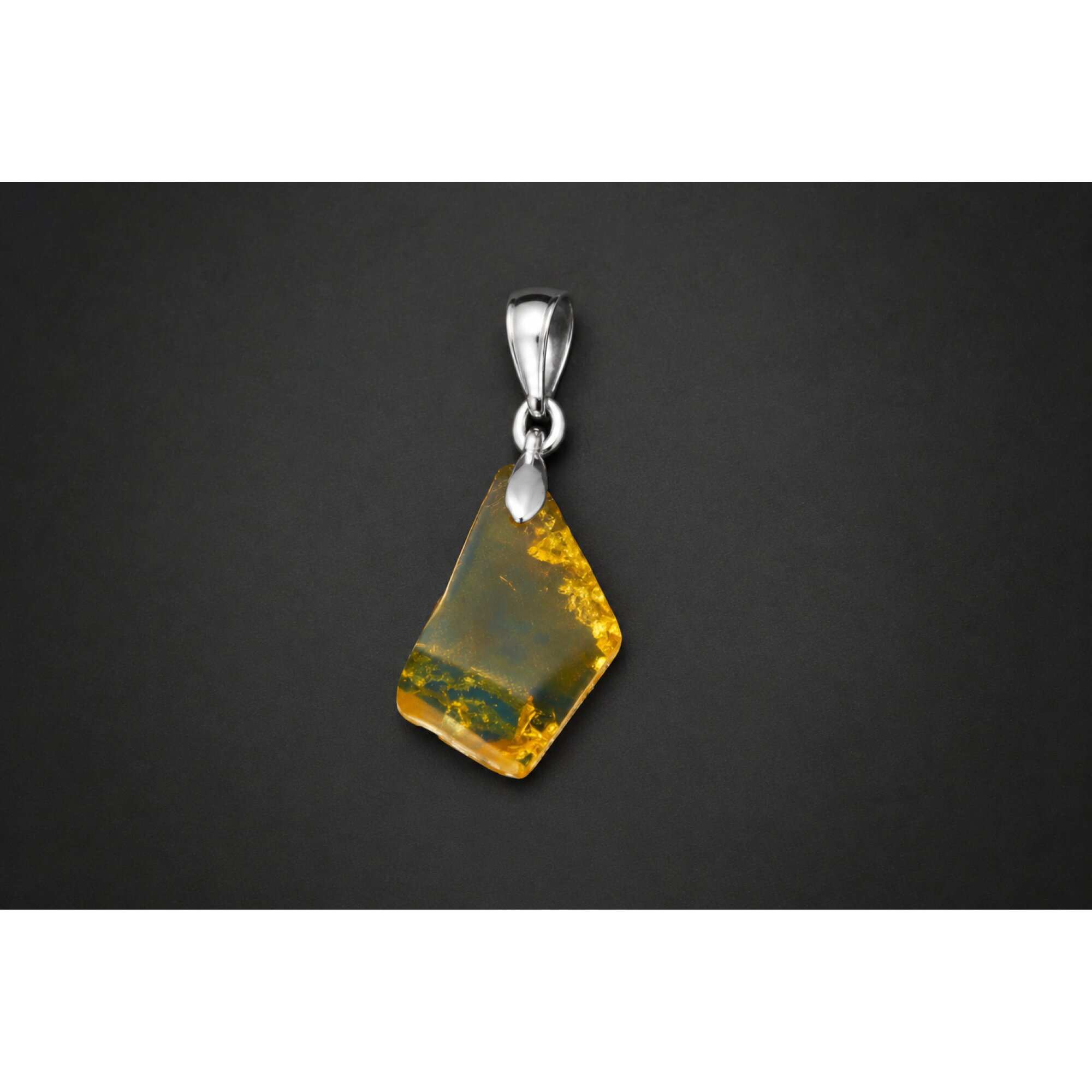 Clear light blue Natural Dominican Amber Freeform 925 Sterling Pendant 33 mm – photo 4