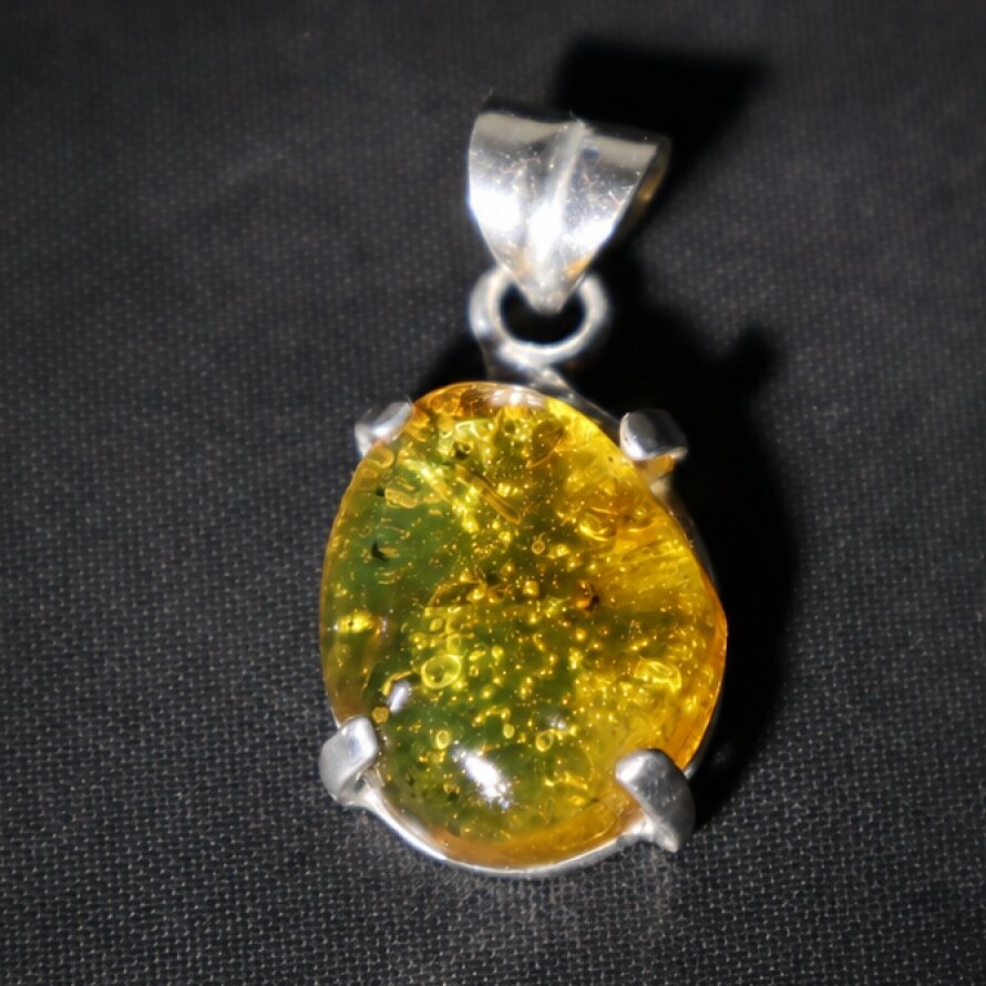 Clear light blue Natural Dominican Amber oval 925 Sterling Silver Pendant 28 mm – photo 6