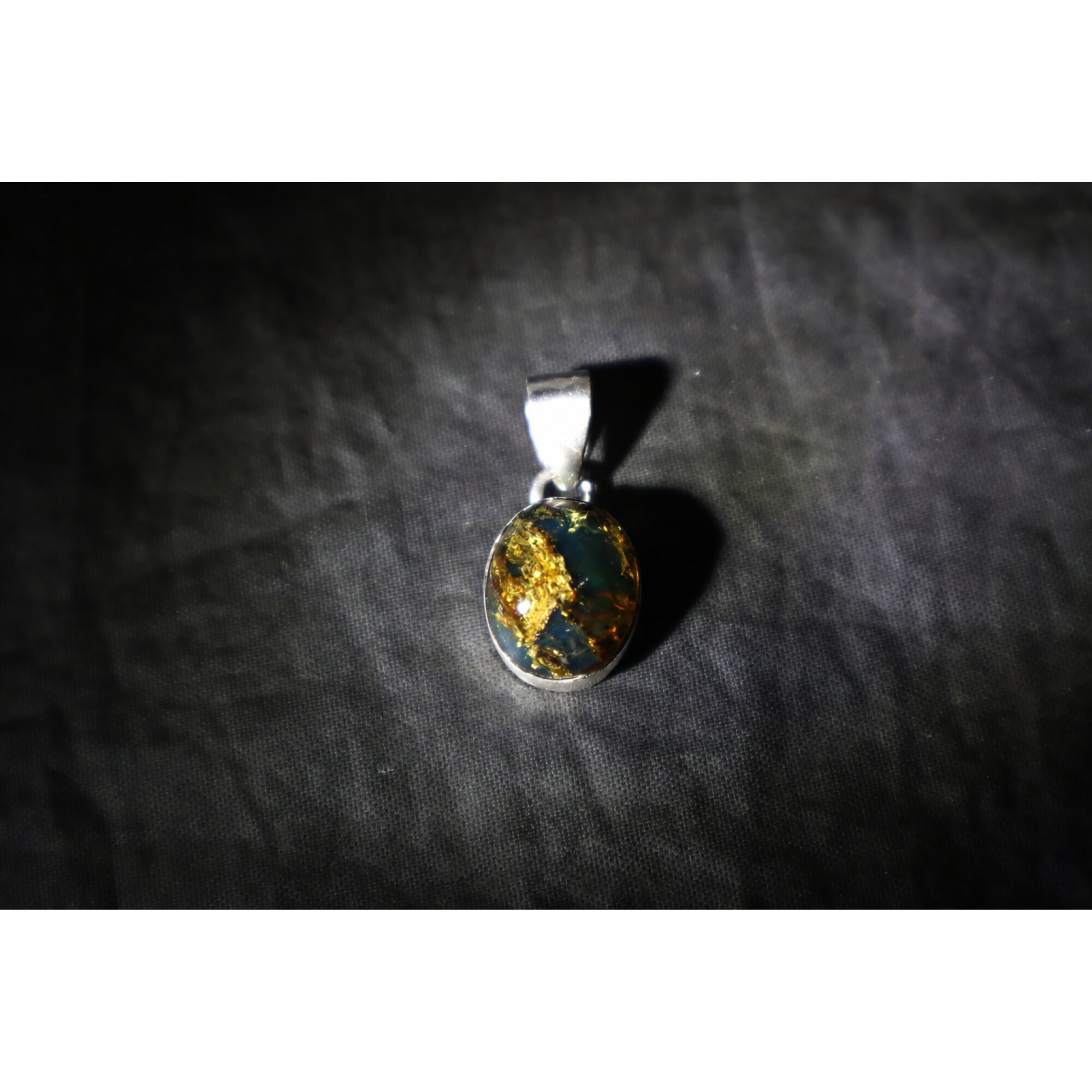 Translucent green blue Natural Dominican Amber oval 925 Sterling Pendant 24 mm – photo 2