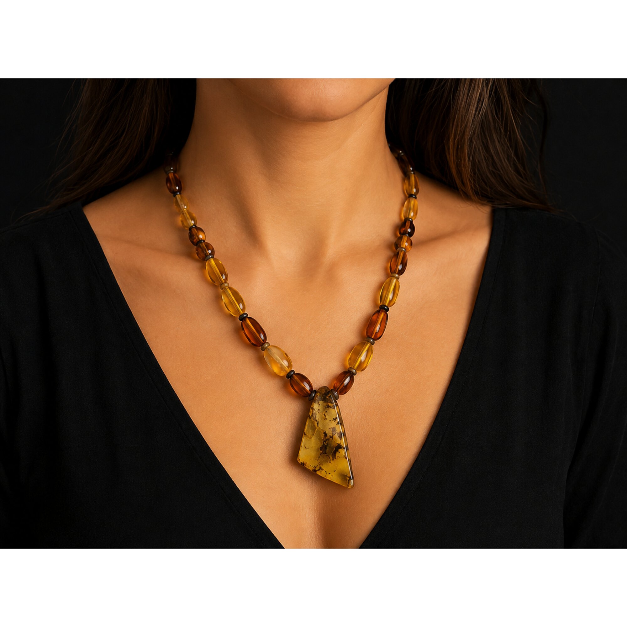 Clear orange blue Natural Dominican Amber nugget 925 Sterling Necklace 495 mm – photo 8