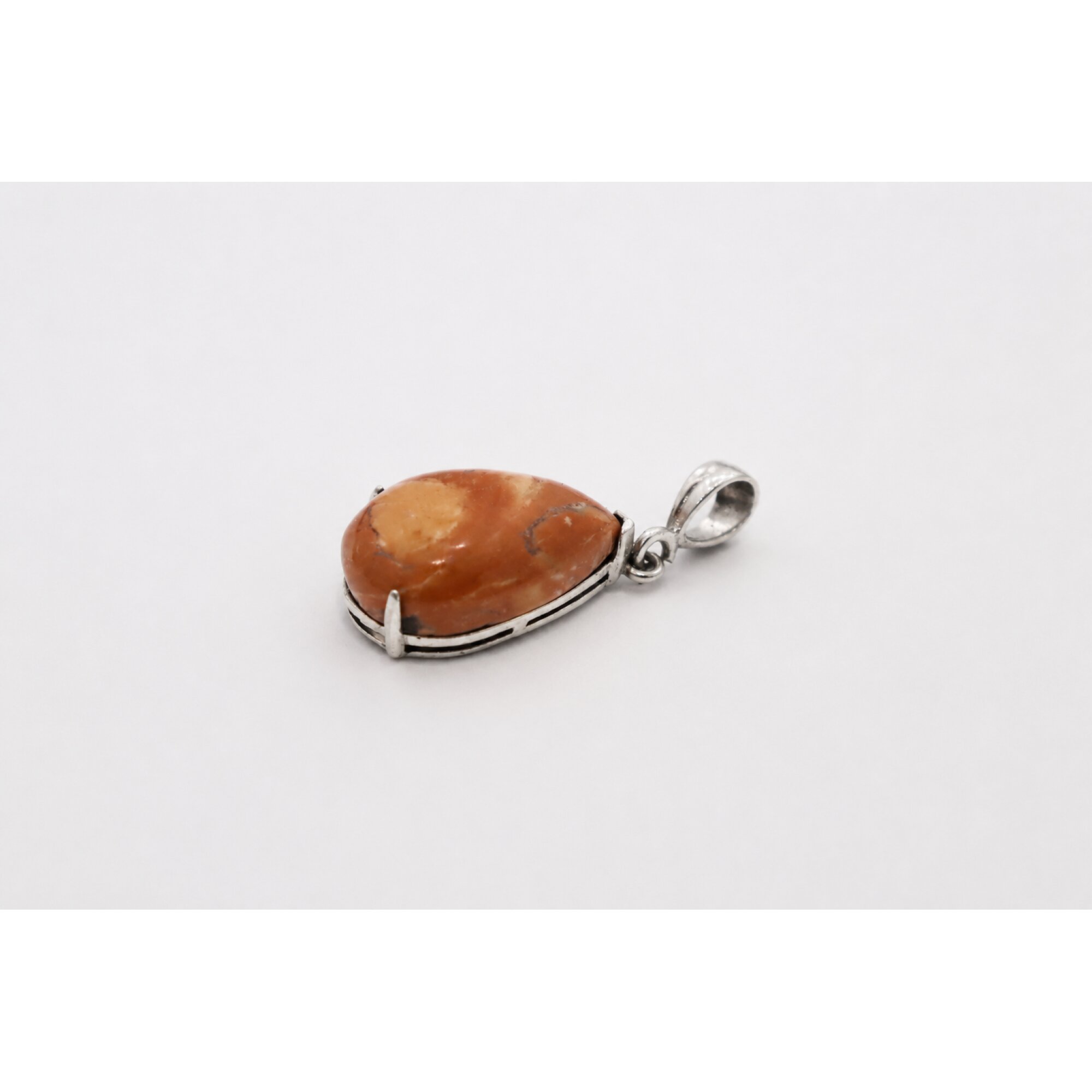 Opaque orange red Jasper teardrop 925 Sterling Silver Pendant 34 mm – photo 3