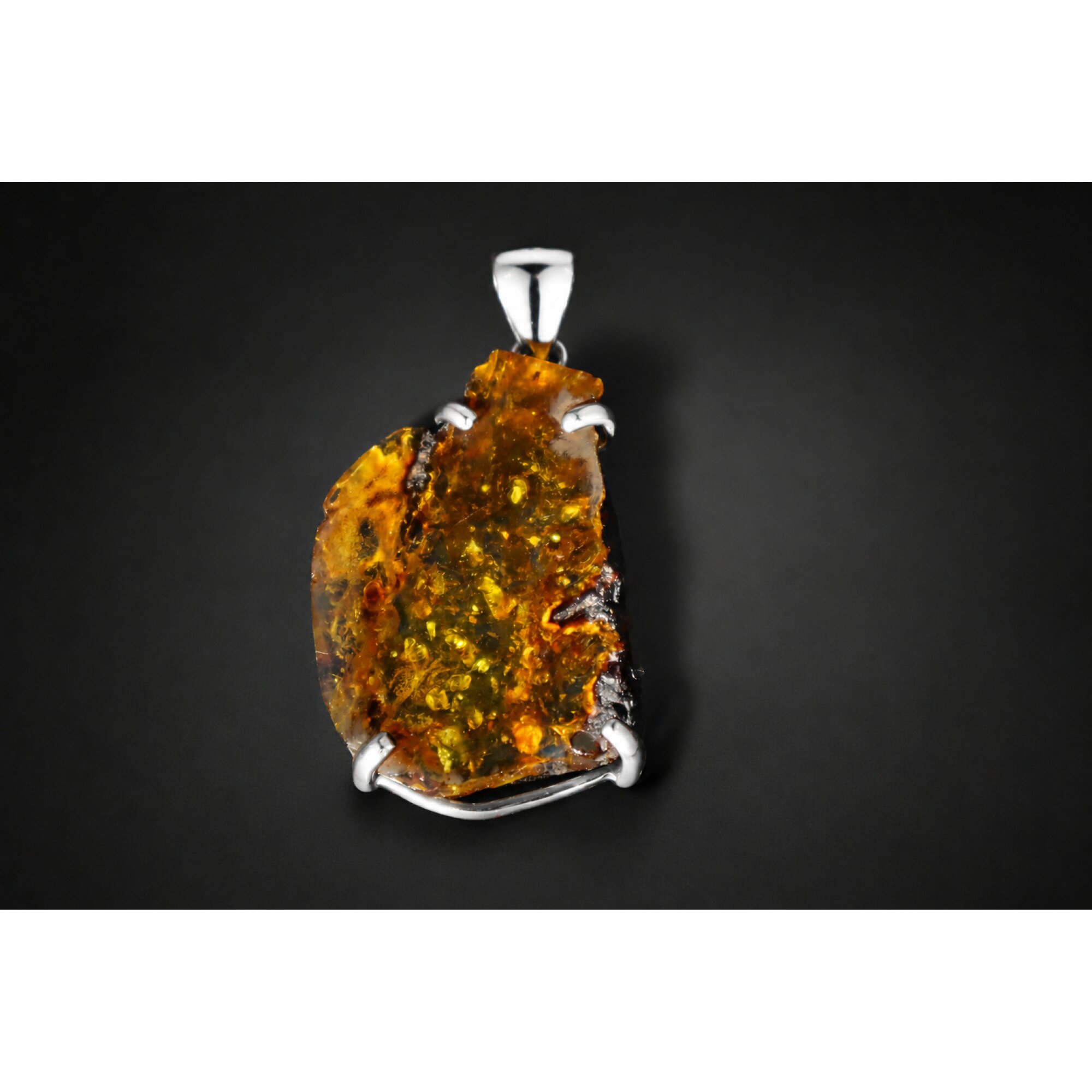 Translucent yellow orange Natural Dominican Amber slice 925 Pendant 48 mm – photo 5