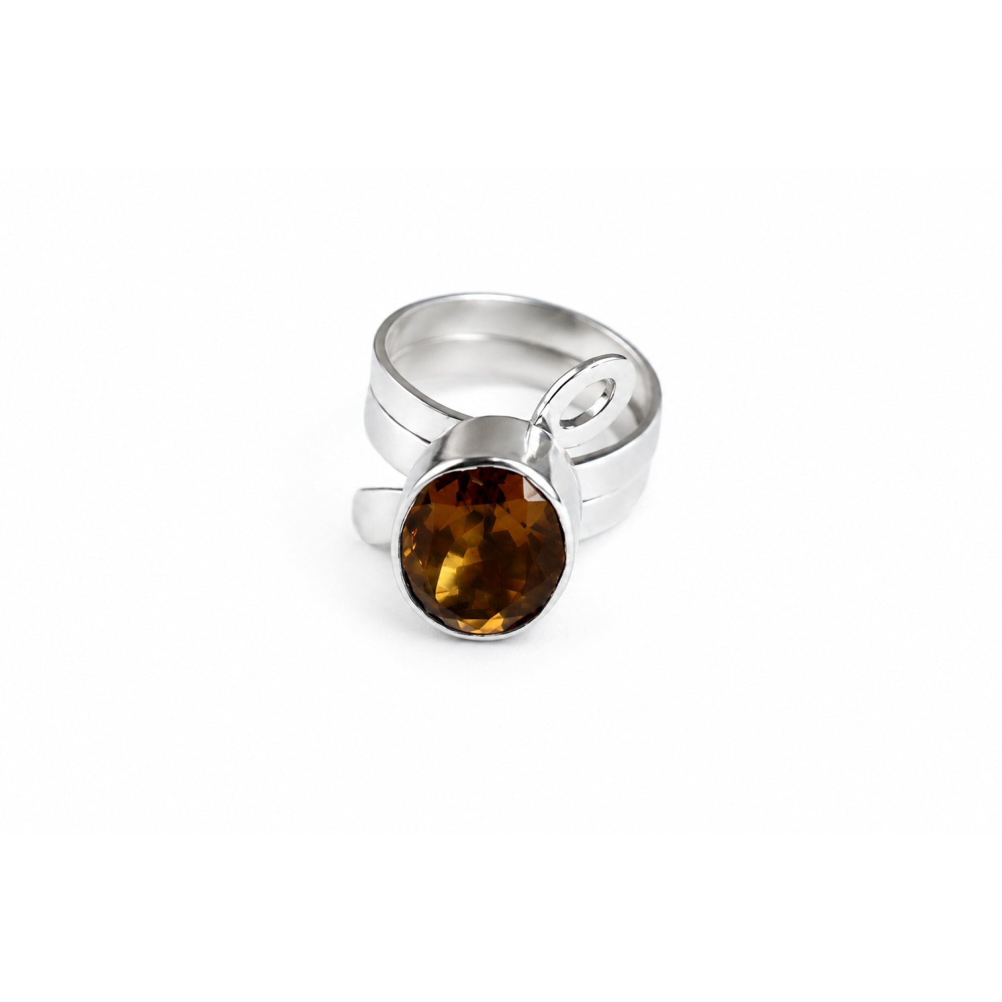 Clear yellow brown Citrine oval 925 Sterling Silver Ring Size 9.25 – photo 2