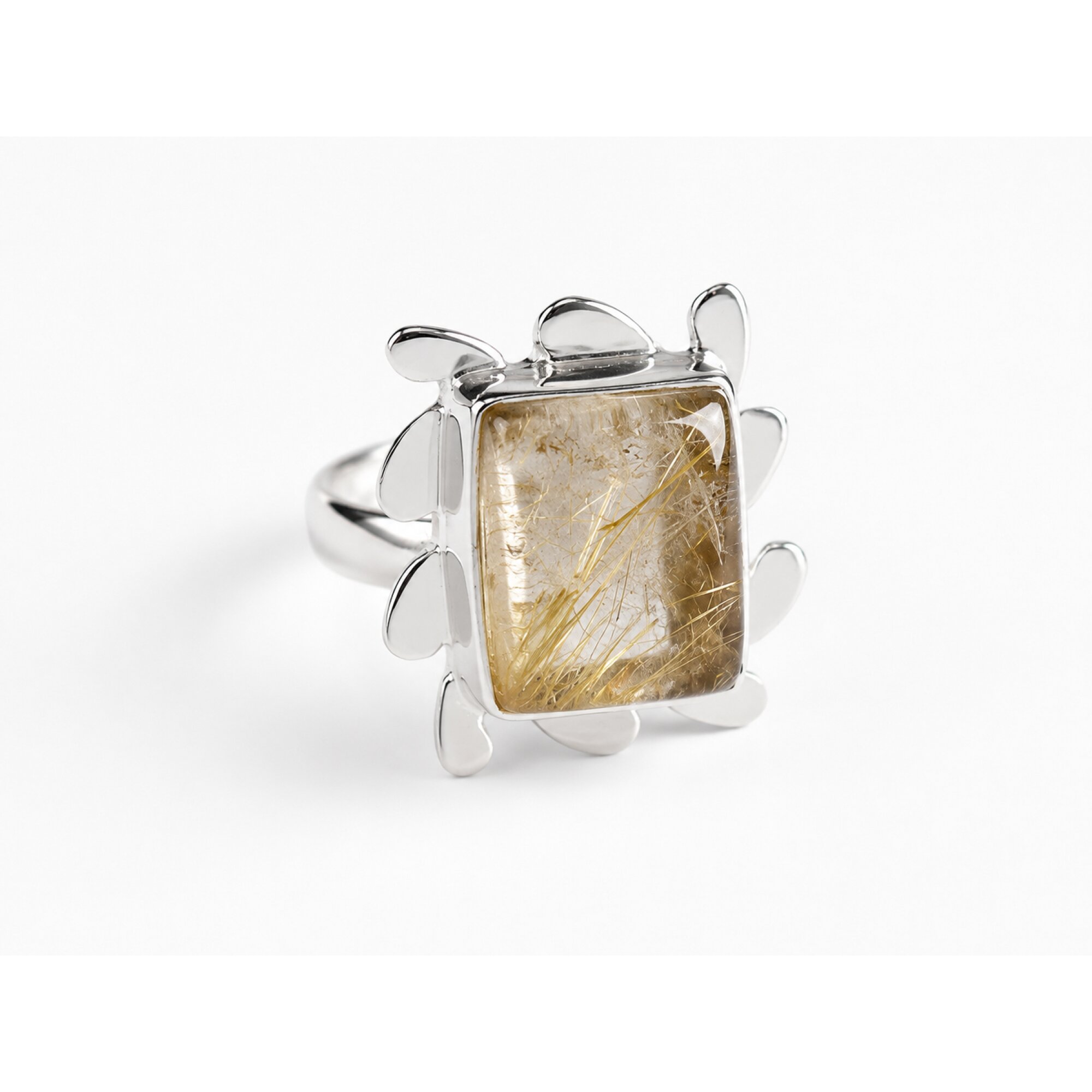 Clear yellow brown Natural Rutilated Quartz rectangular 925 Ring Size 7.00 – photo 3