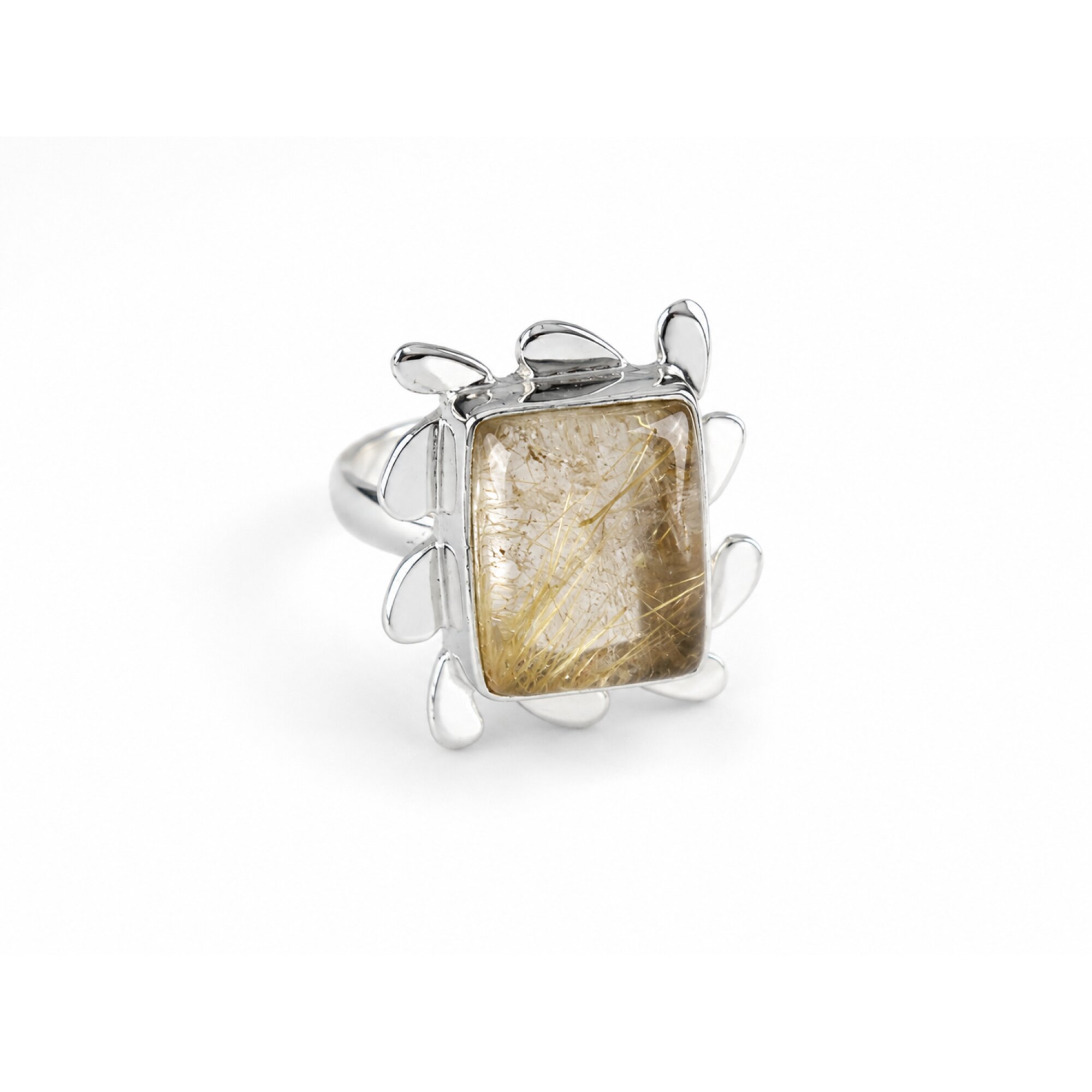 Clear yellow brown Natural Rutilated Quartz rectangular 925 Ring Size 7.00 – photo 4