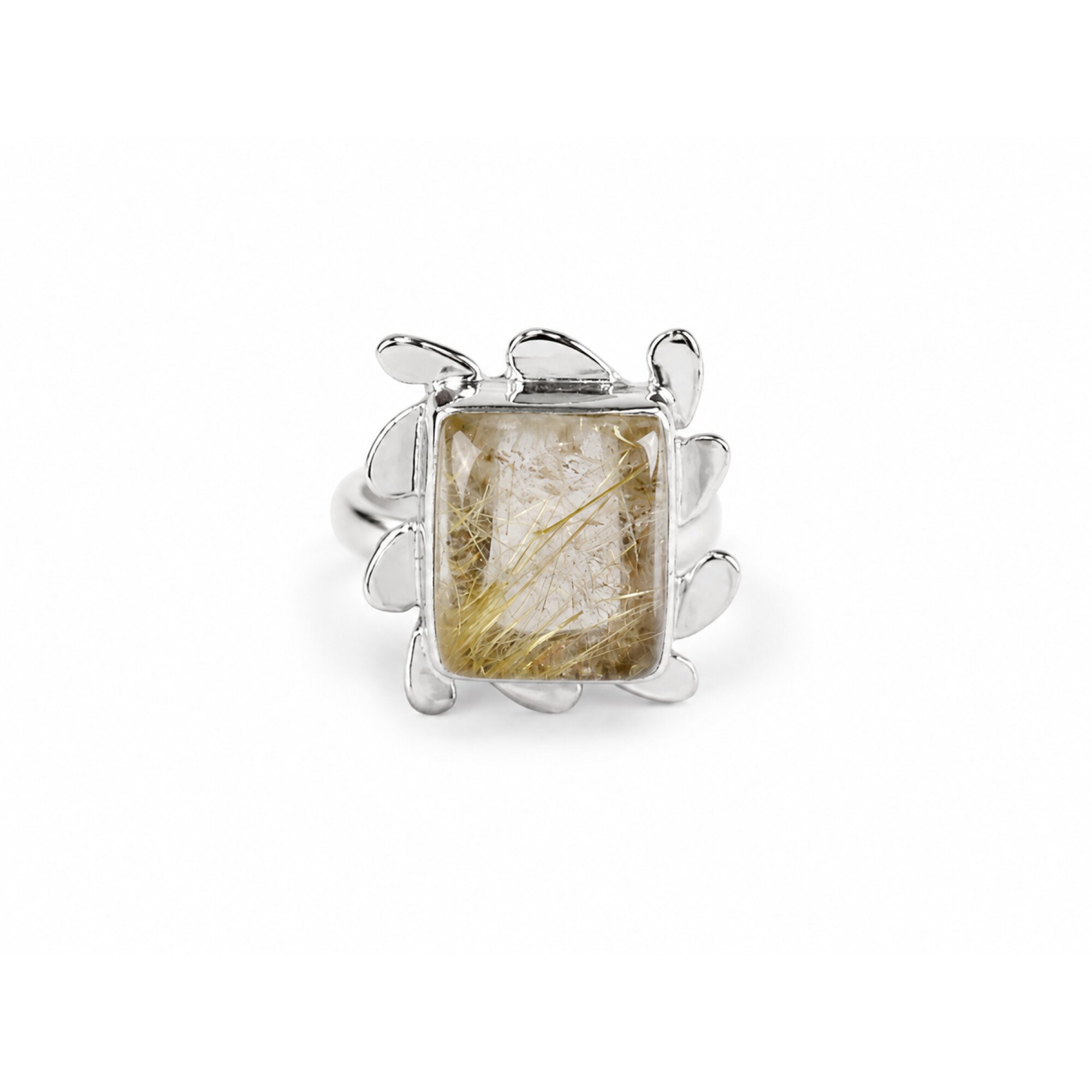 Clear yellow brown Natural Rutilated Quartz rectangular 925 Ring Size 7.00 – photo 6