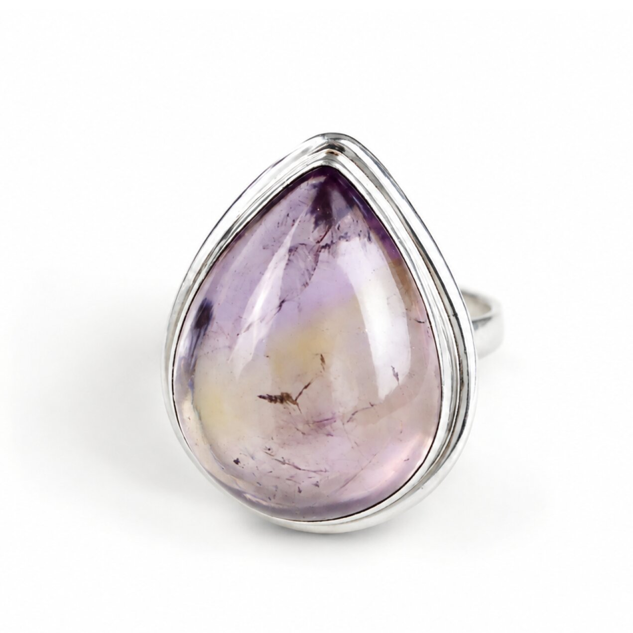 Clear purple Natural Amethyst teardrop 925 Sterling Silver Ring Size 9.00