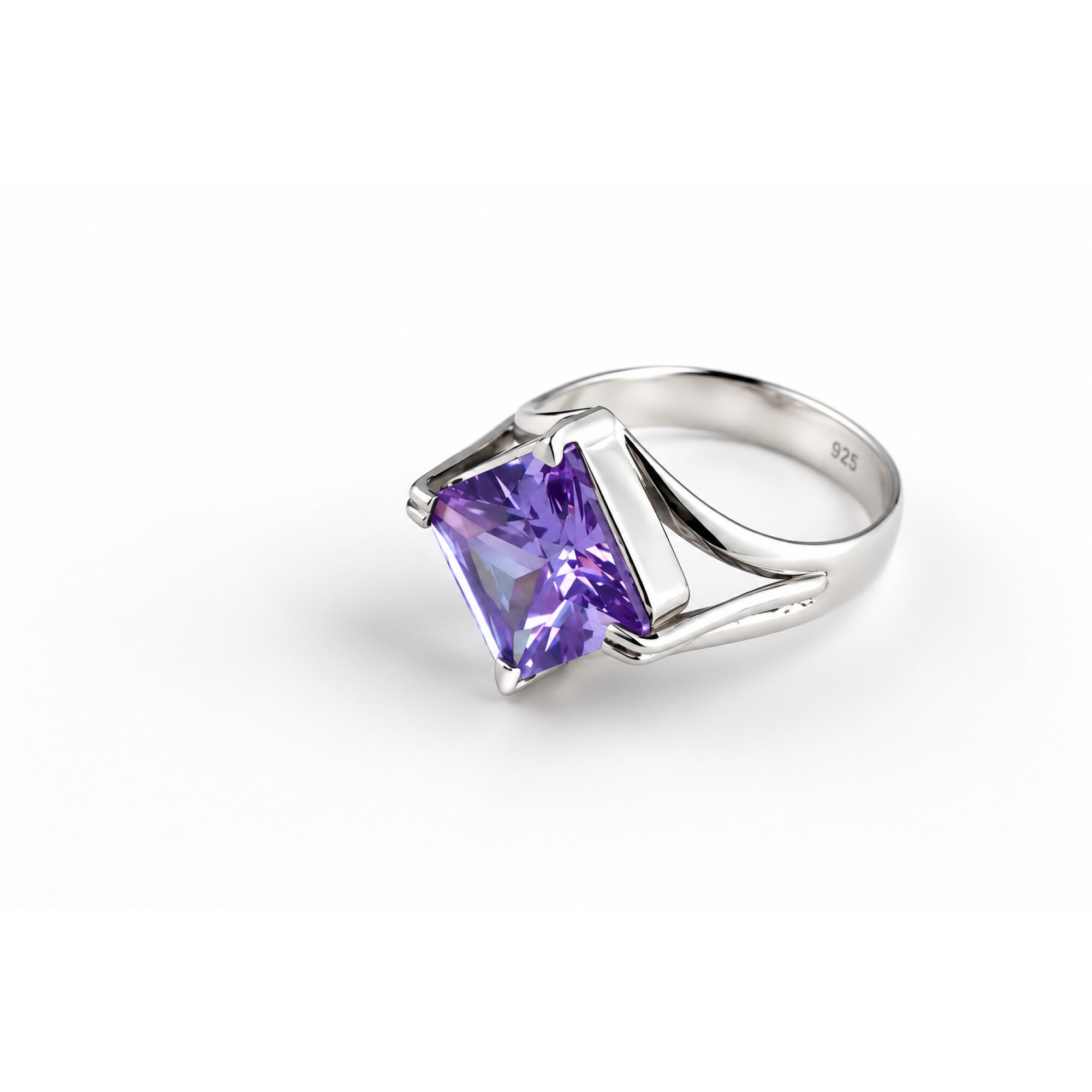 Clear purple Pink Natural Amethyst square 925 Sterling Silver Ring Size 7.25 – photo 6