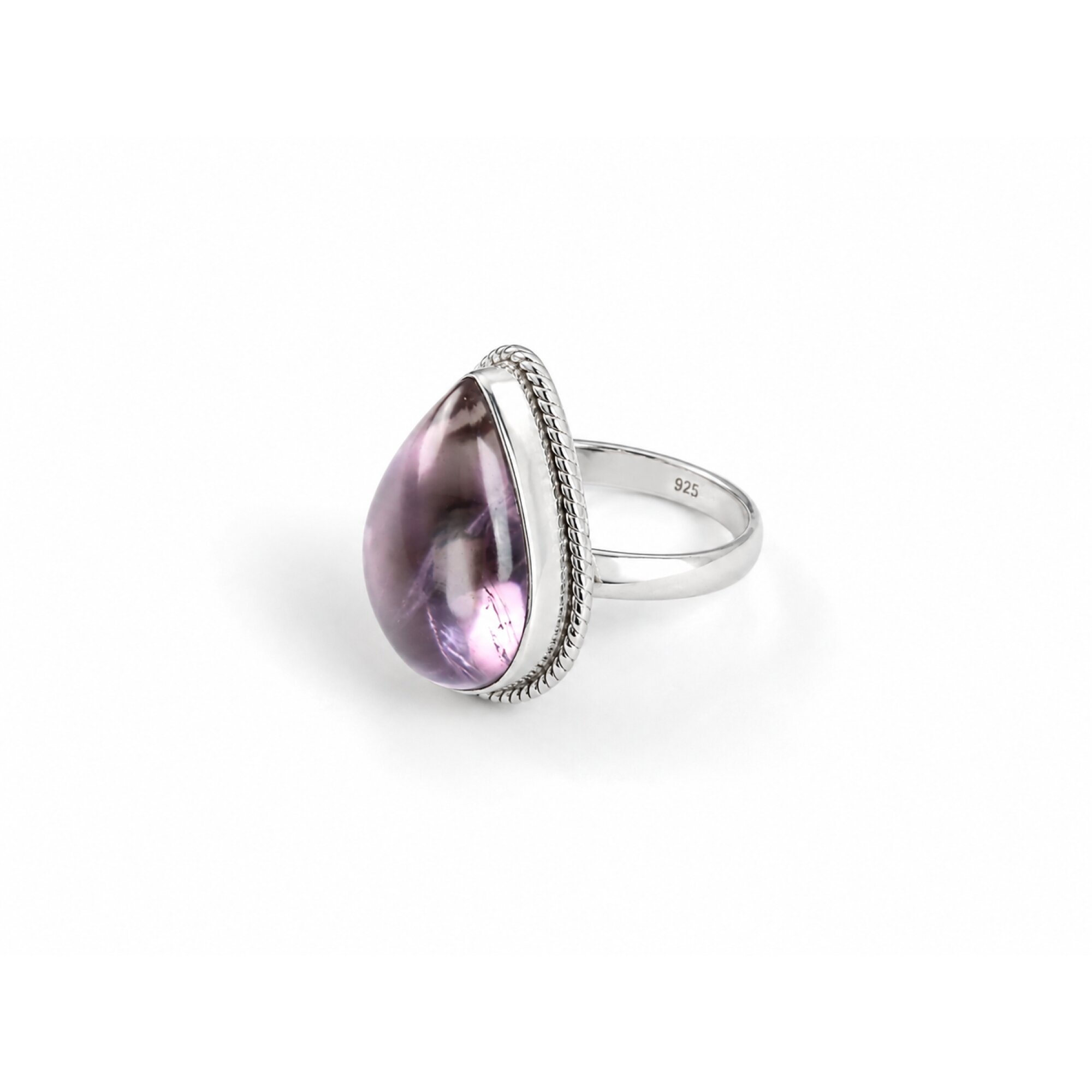 Clear Purple Natural Amethyst teardrop 925 Sterling Silver Ring Size 7.25 – photo 2