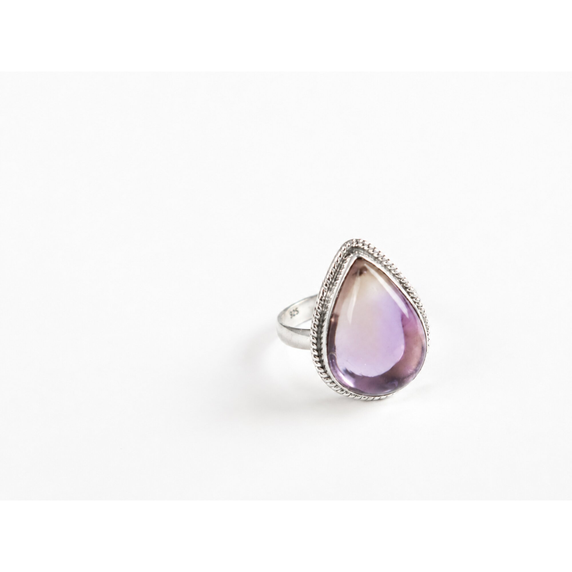Clear Purple Natural Amethyst teardrop 925 Sterling Silver Ring Size 7.25 – photo 3