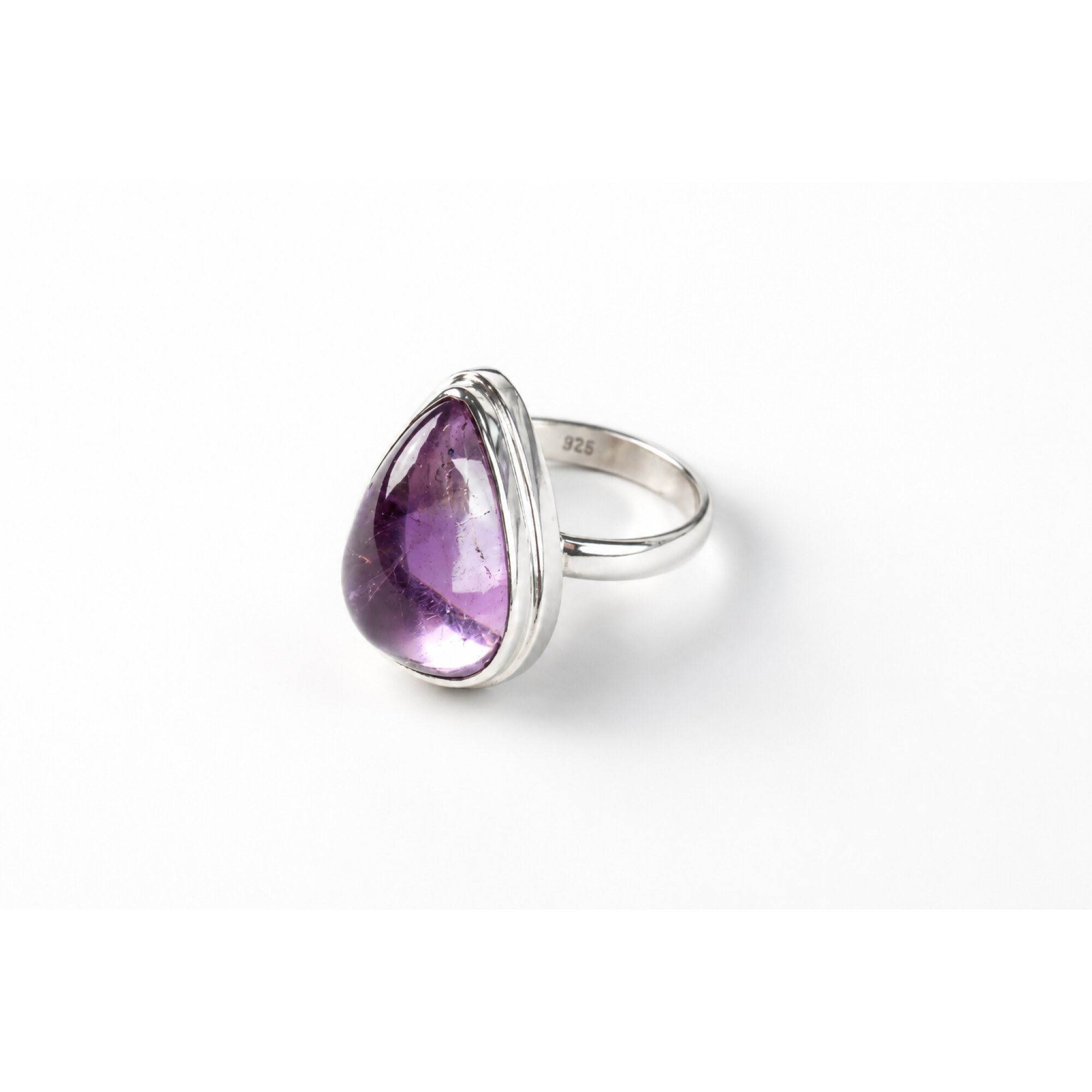 Clear purple Natural amethyst teardrop 925 Sterling Silver Ring Size 7.50 – photo 4