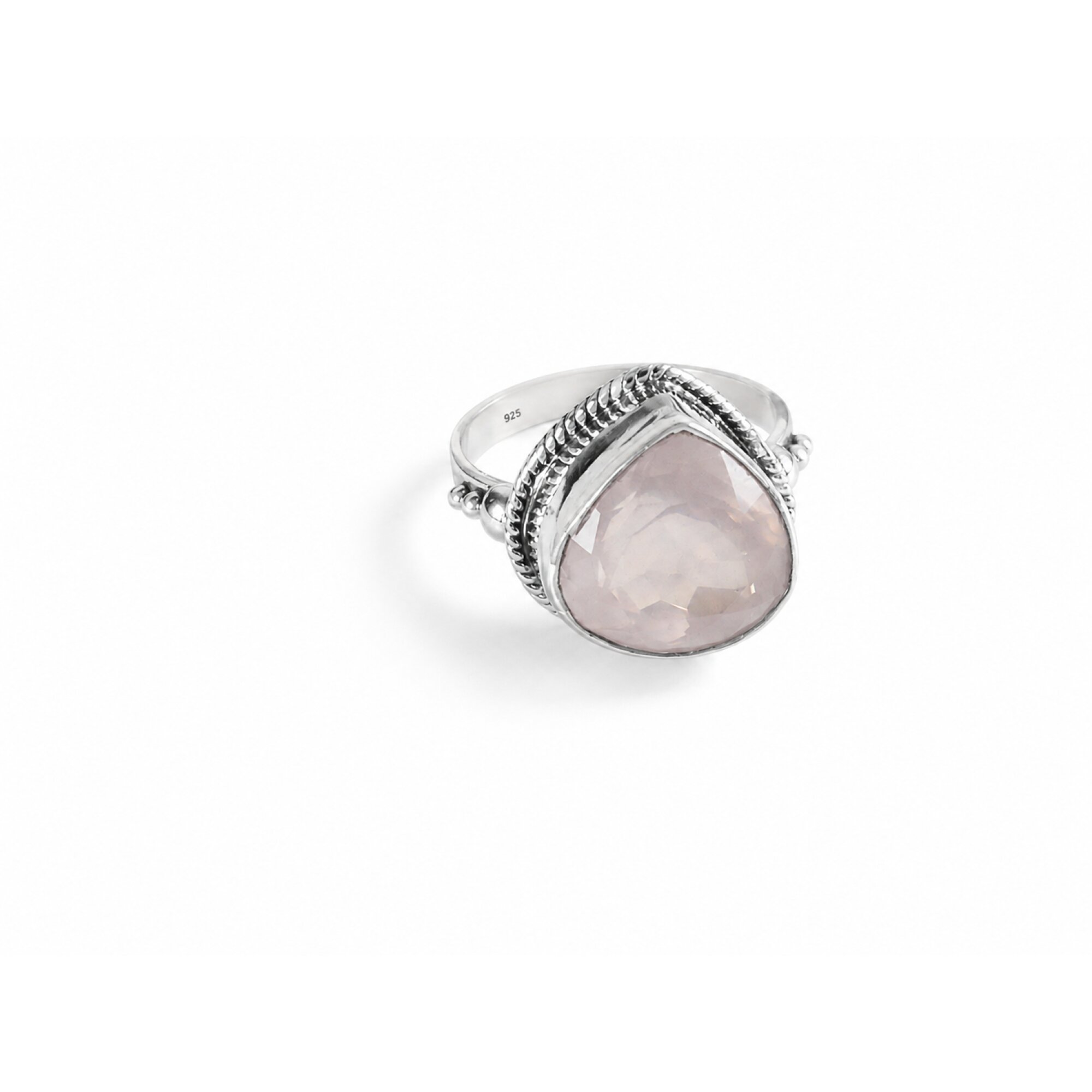 Clear pink Natural Rose Quartz triangle 925 Sterling Silver Ring Size 8.50 – photo 3