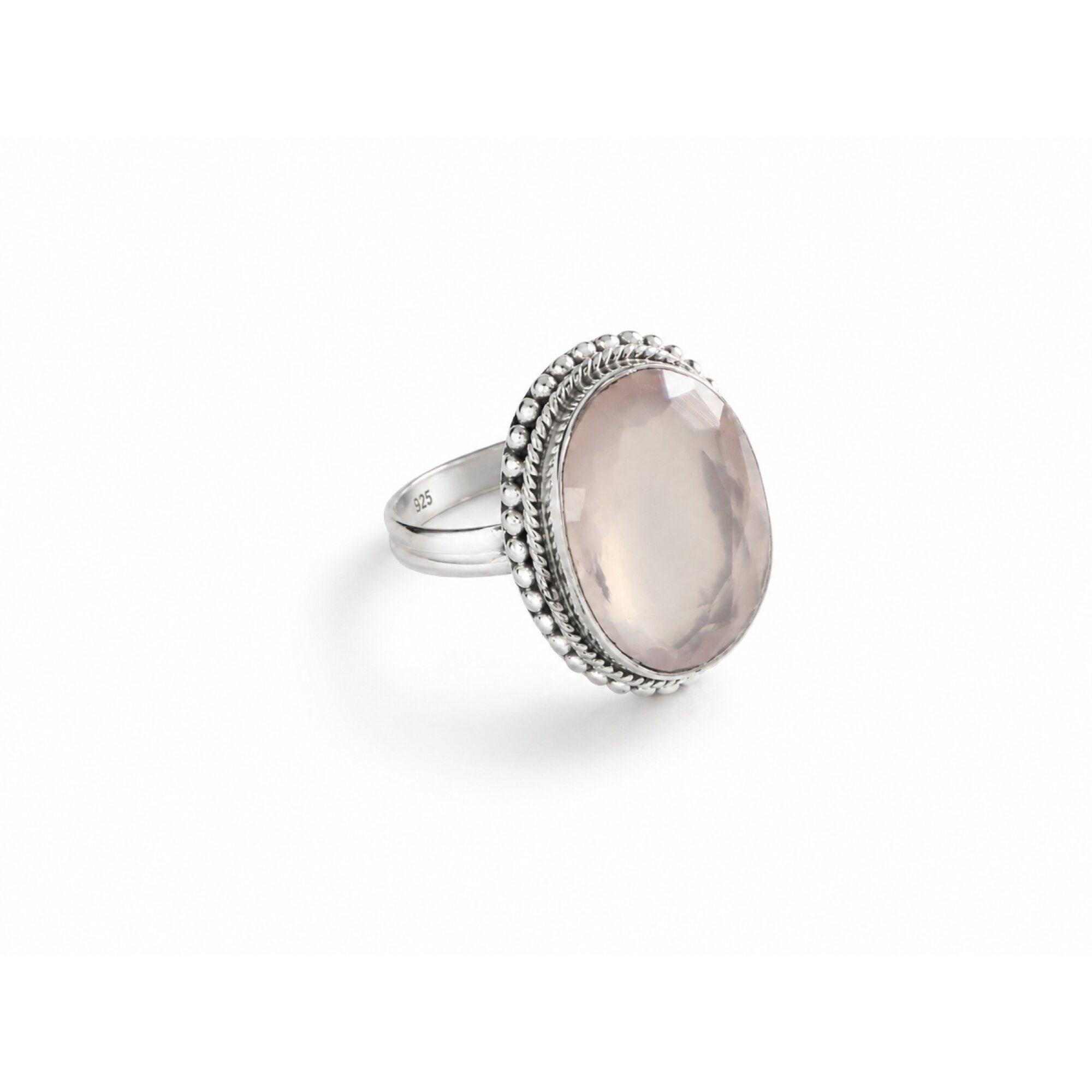 Clear pink Natural Rose Quartz oval 925 Sterling Silver Ring Size 8.50 – photo 6