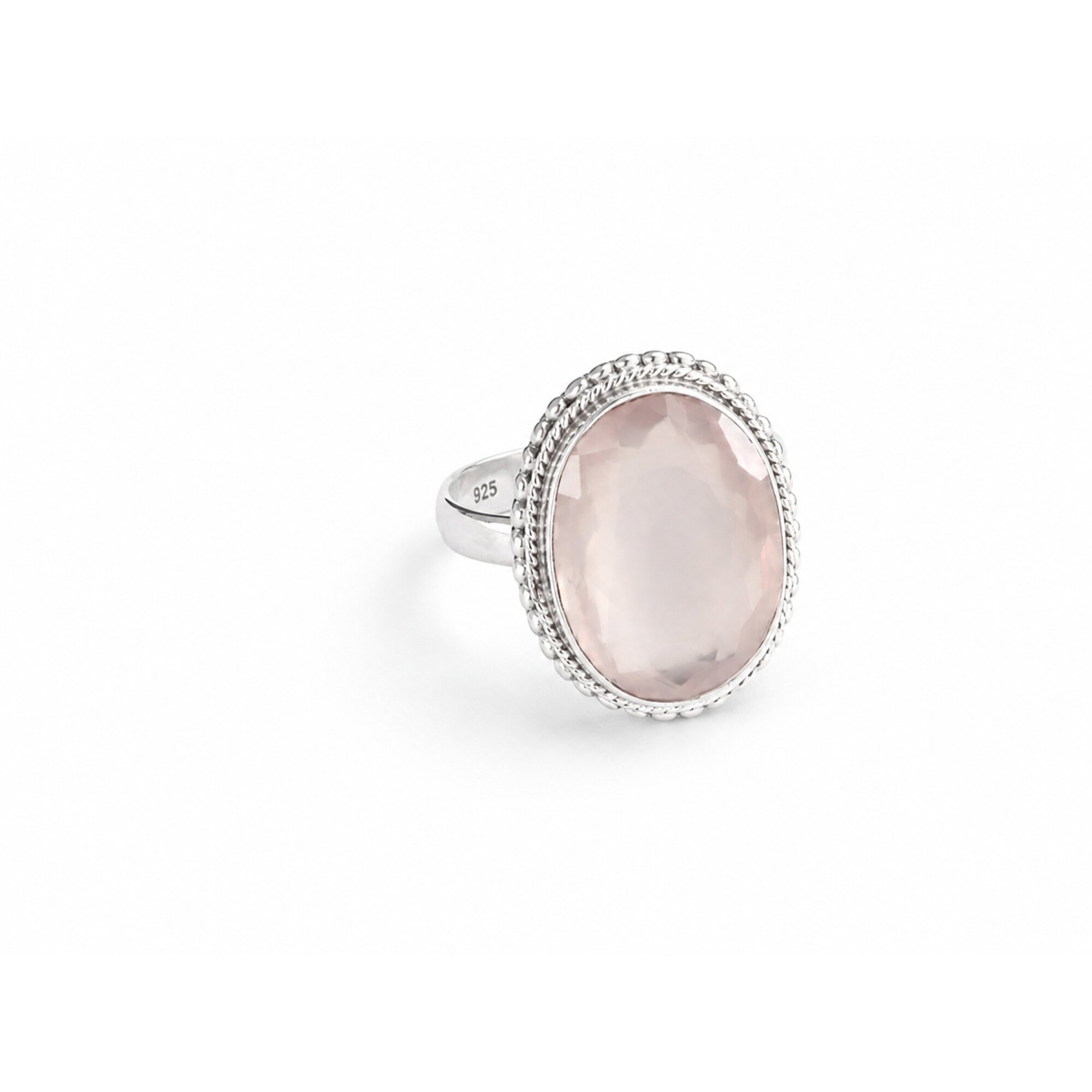 Clear pink Natural Rose Quartz oval 925 Sterling Silver Ring Size 8.50 – photo 7