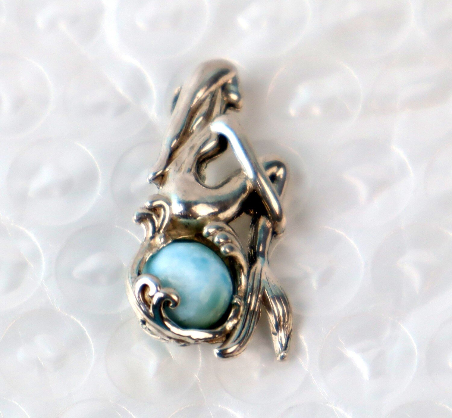 Rare Quality Light Blue Larimar 925 Sterling Silver Mermaid Pendant 27mm – photo 5