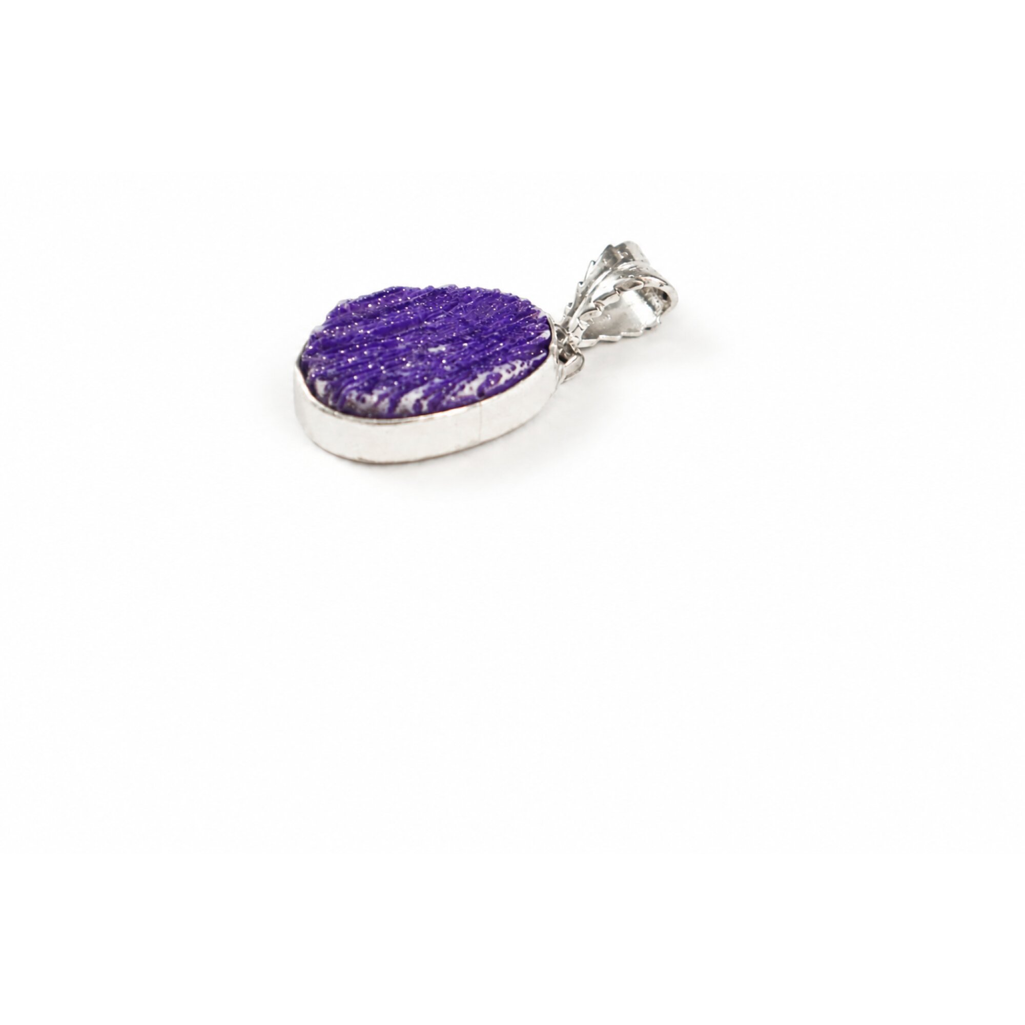 violet Purple Charoite oval 925 Sterling Silver Pendant 38 mm – photo 2