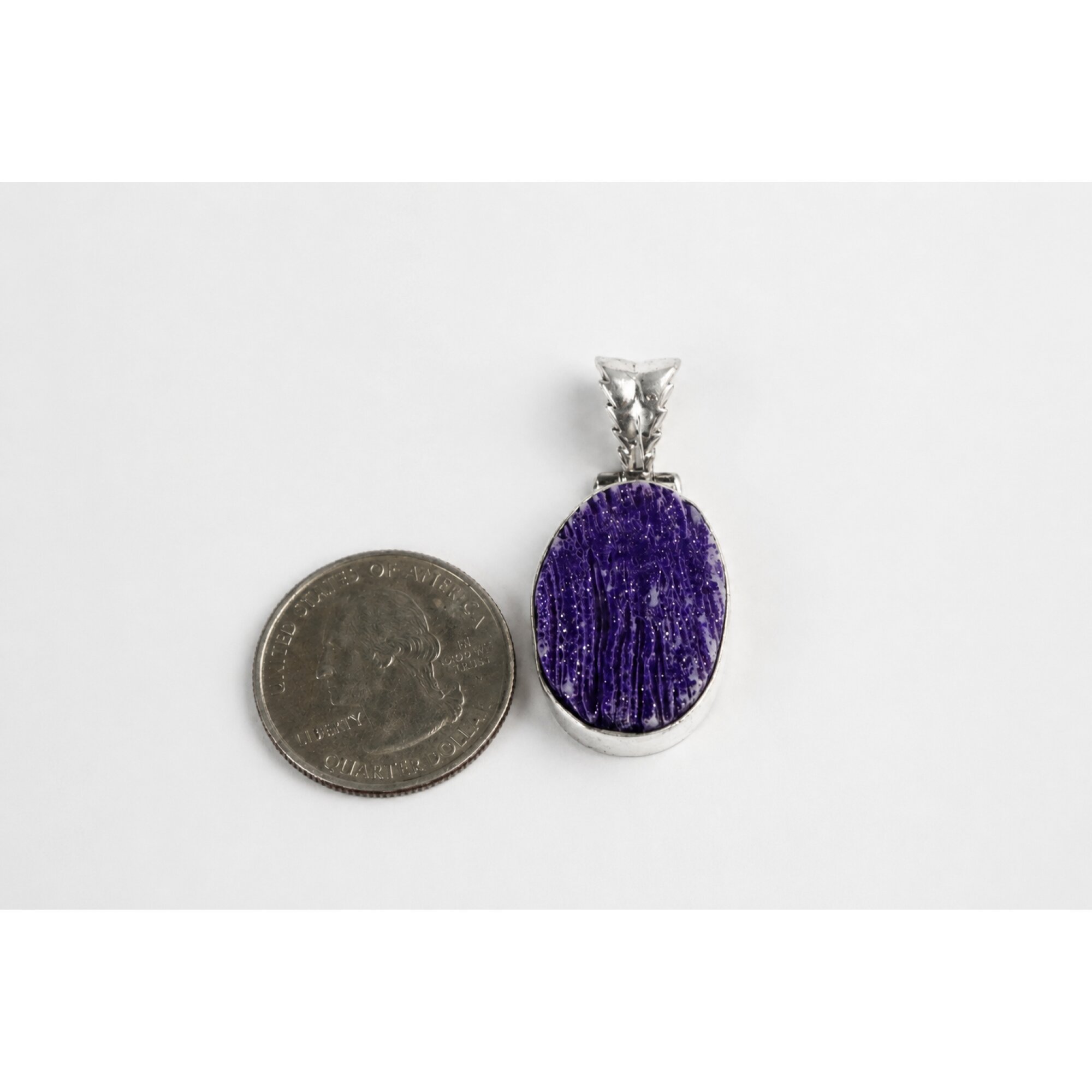 violet Purple Charoite oval 925 Sterling Silver Pendant 38 mm – photo 4