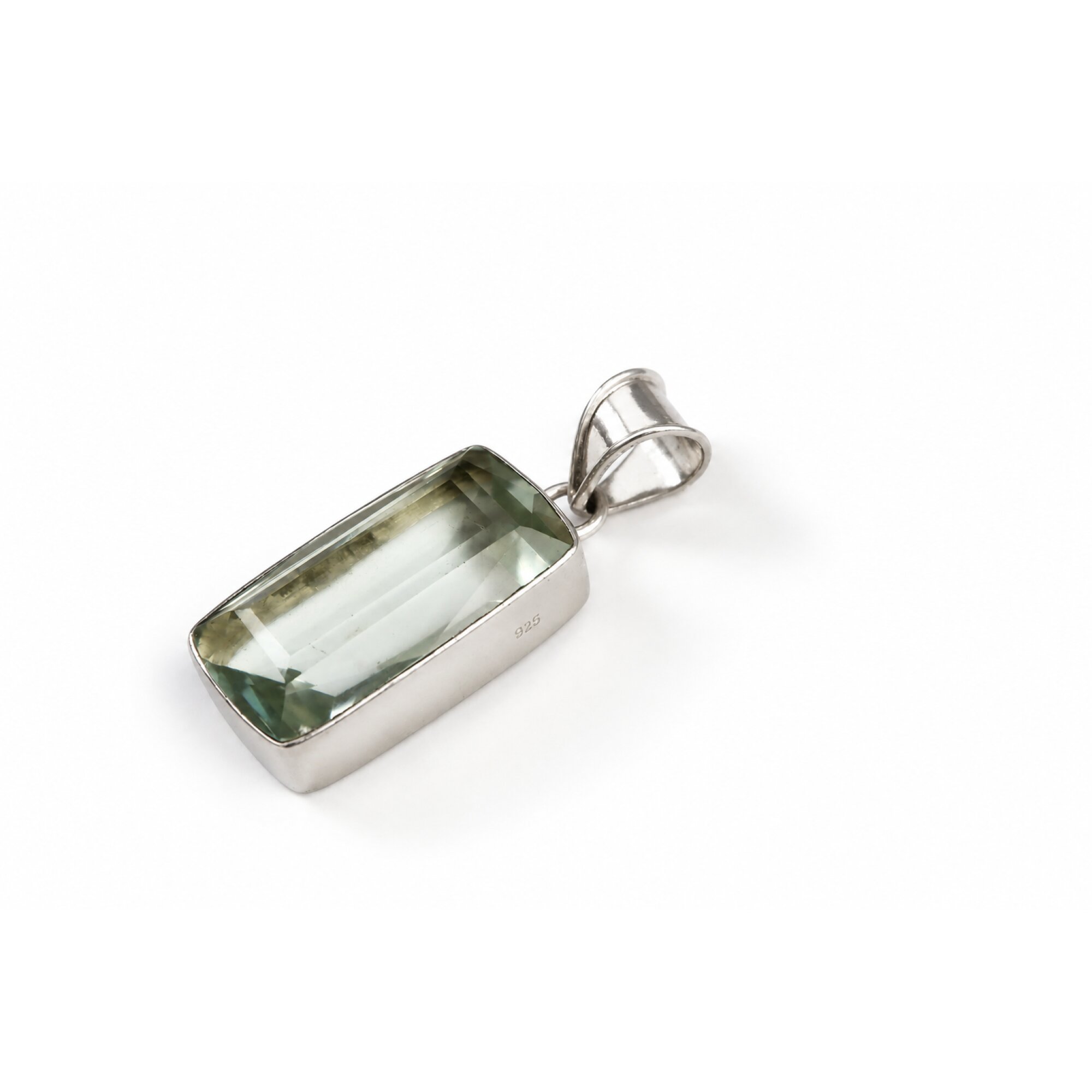 Green Natural Amethyst rectangular octagon cut 925 Sterling Silver Pendant 45 mm – photo 4