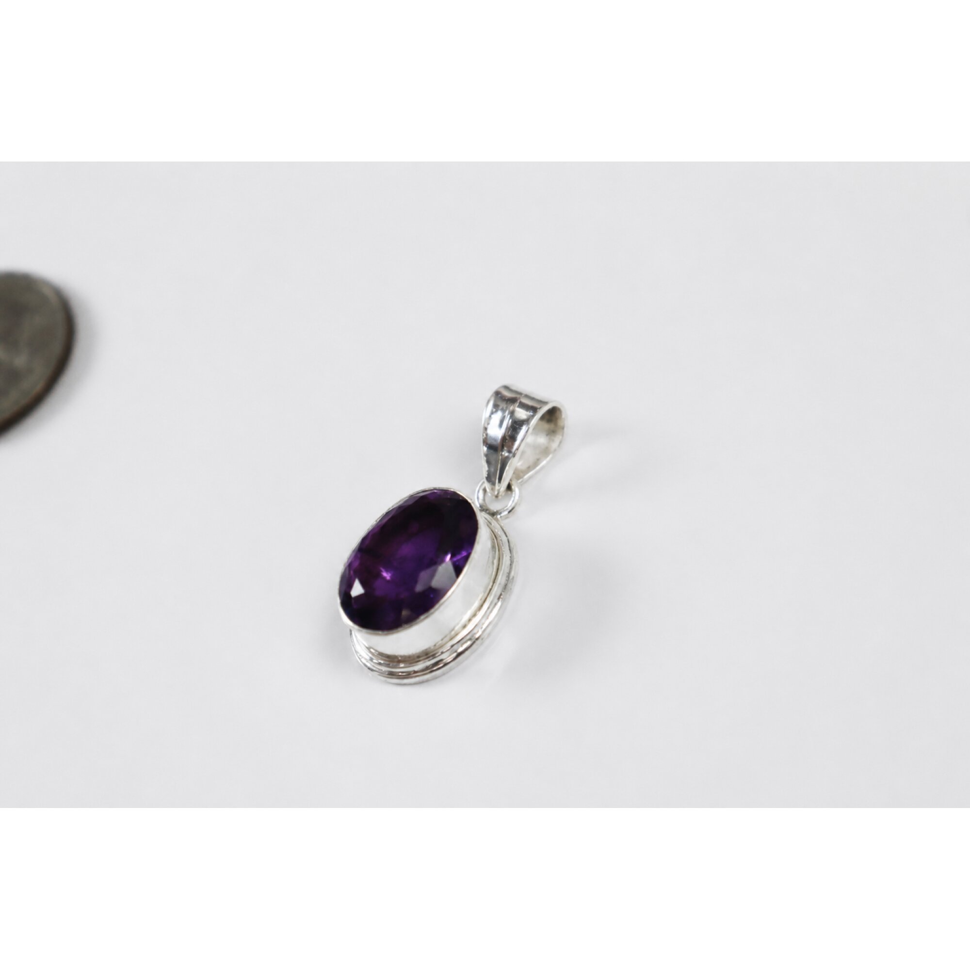 Clear purple Natural amethyst oval 925 Sterling Silver Pendant 31 mm – photo 5