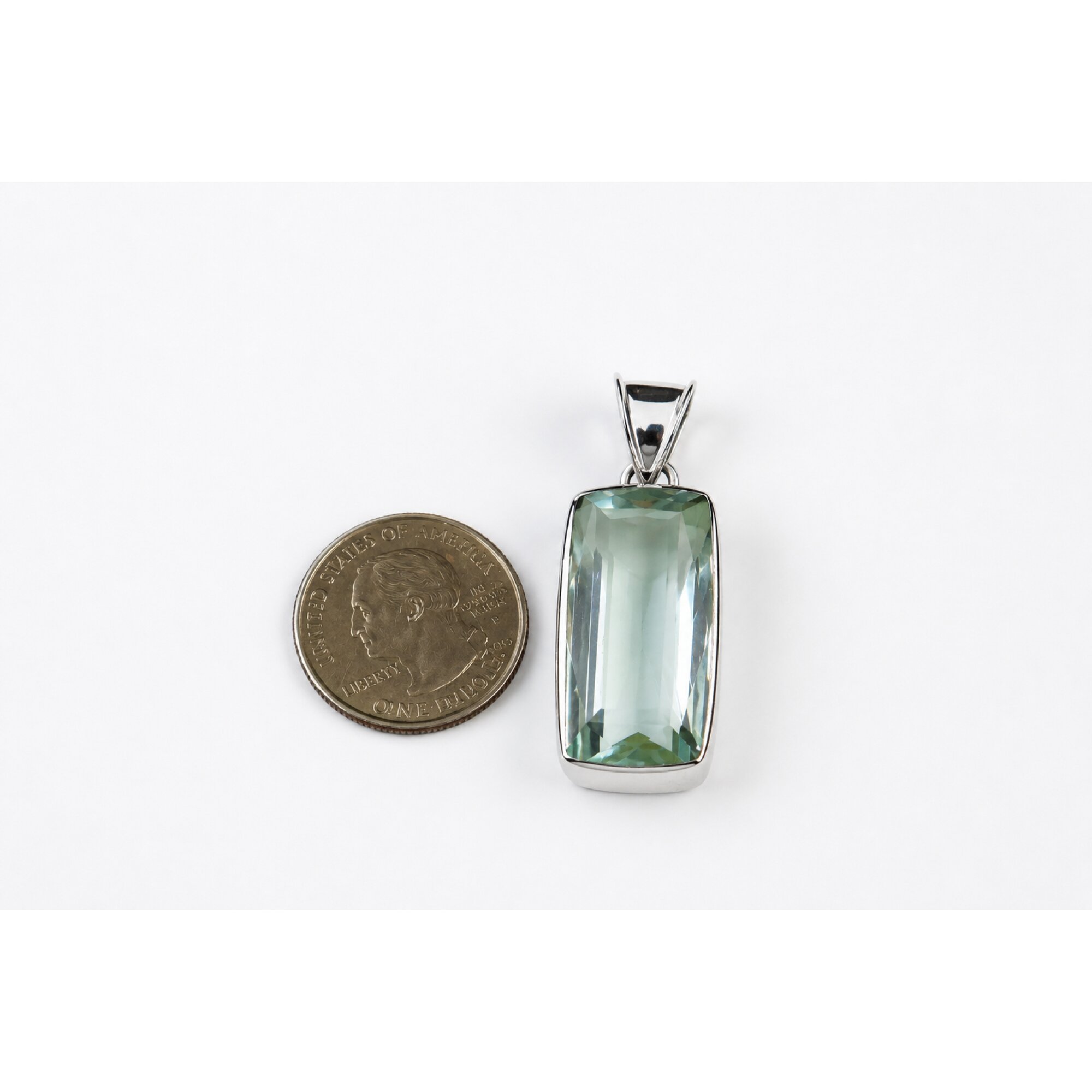 Clear green Natural amethyst rectangle 925 Sterling Silver Pendant 46 mm – photo 6