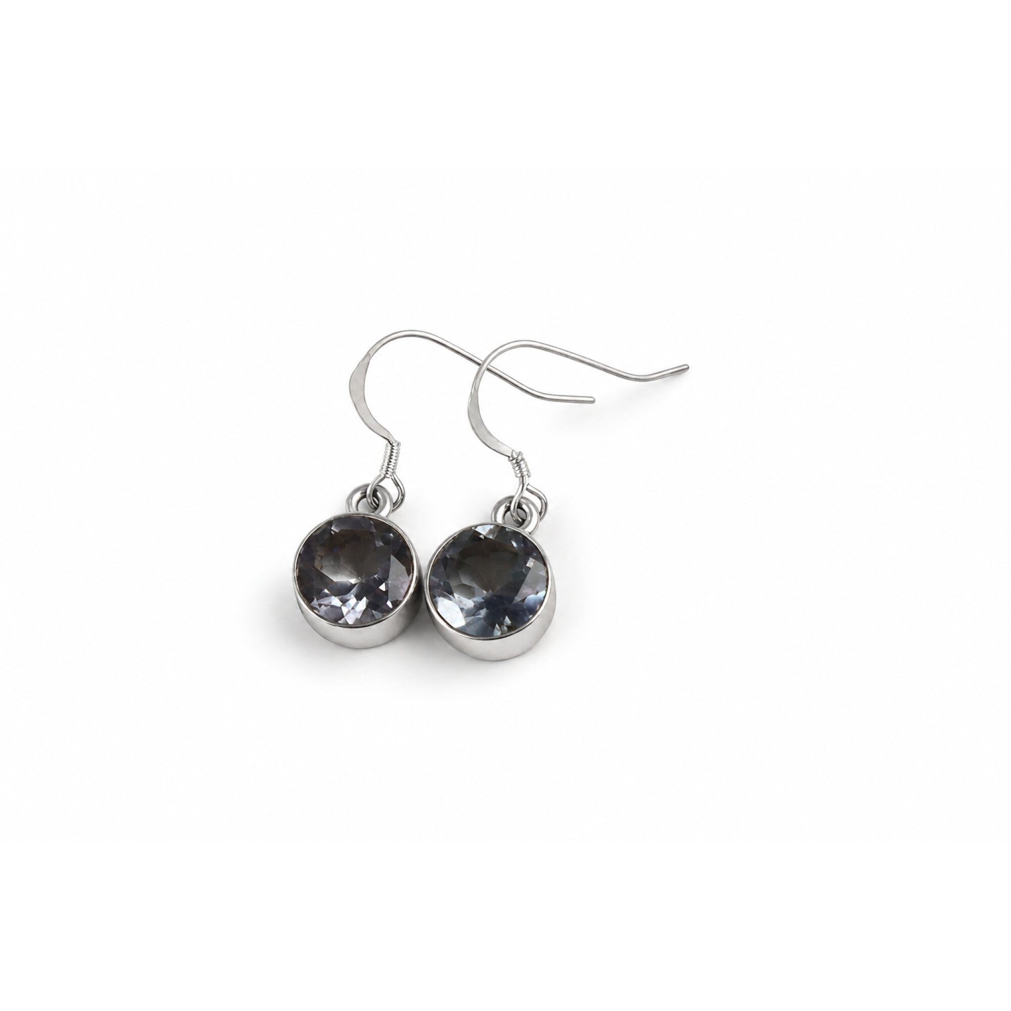 Clear blue Natural aquamarine round faceted 925 Sterling Silver Earrings 30 mm – photo 2