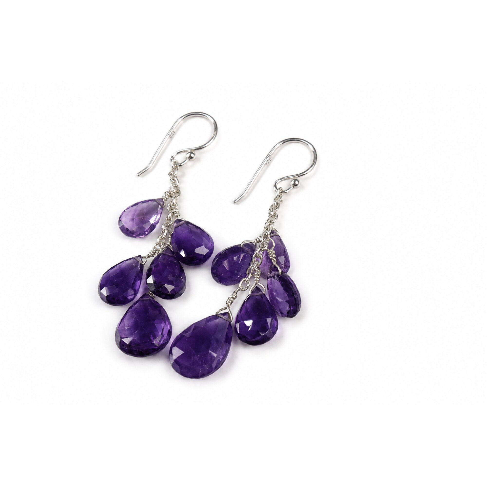 Clear purple Amethyst faceted pear 925 Sterling Silver Earrings 62 mm – photo 3