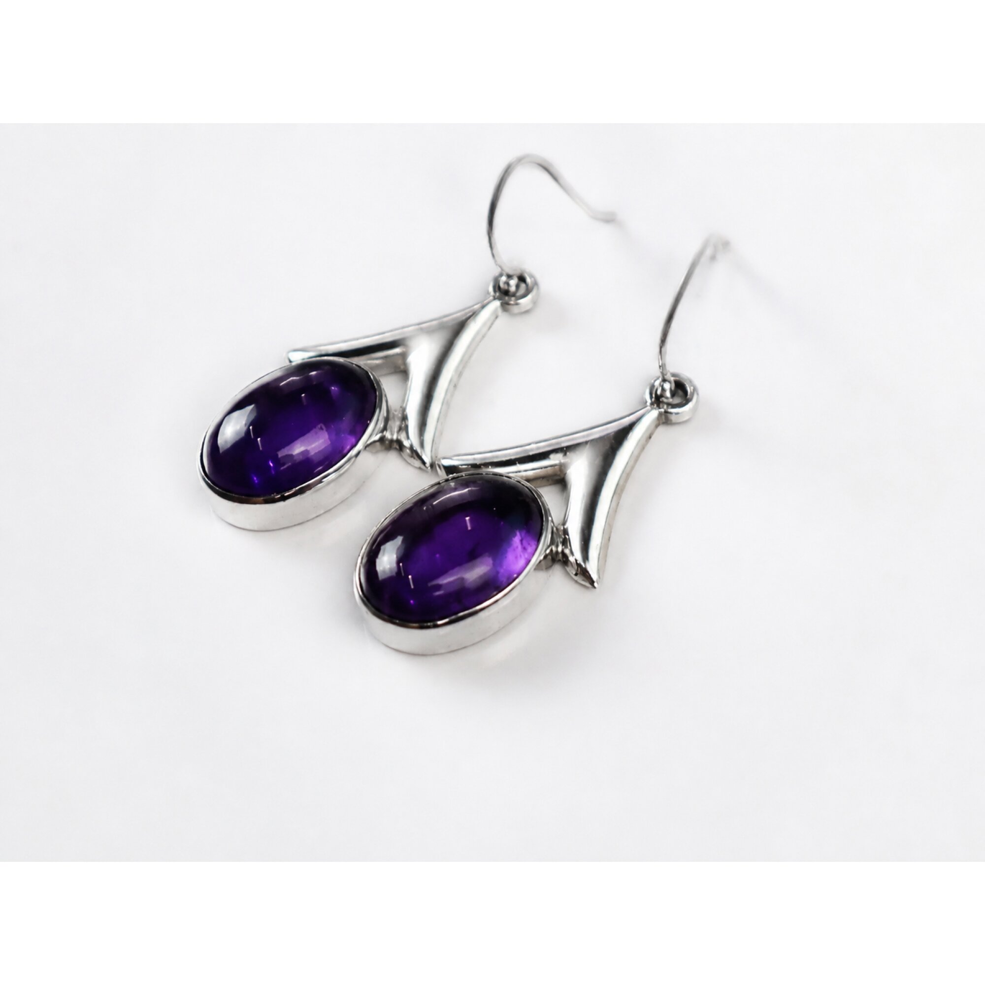 Clear purple Natural amethyst oval 925 Sterling Silver Earrings 44 mm – photo 8