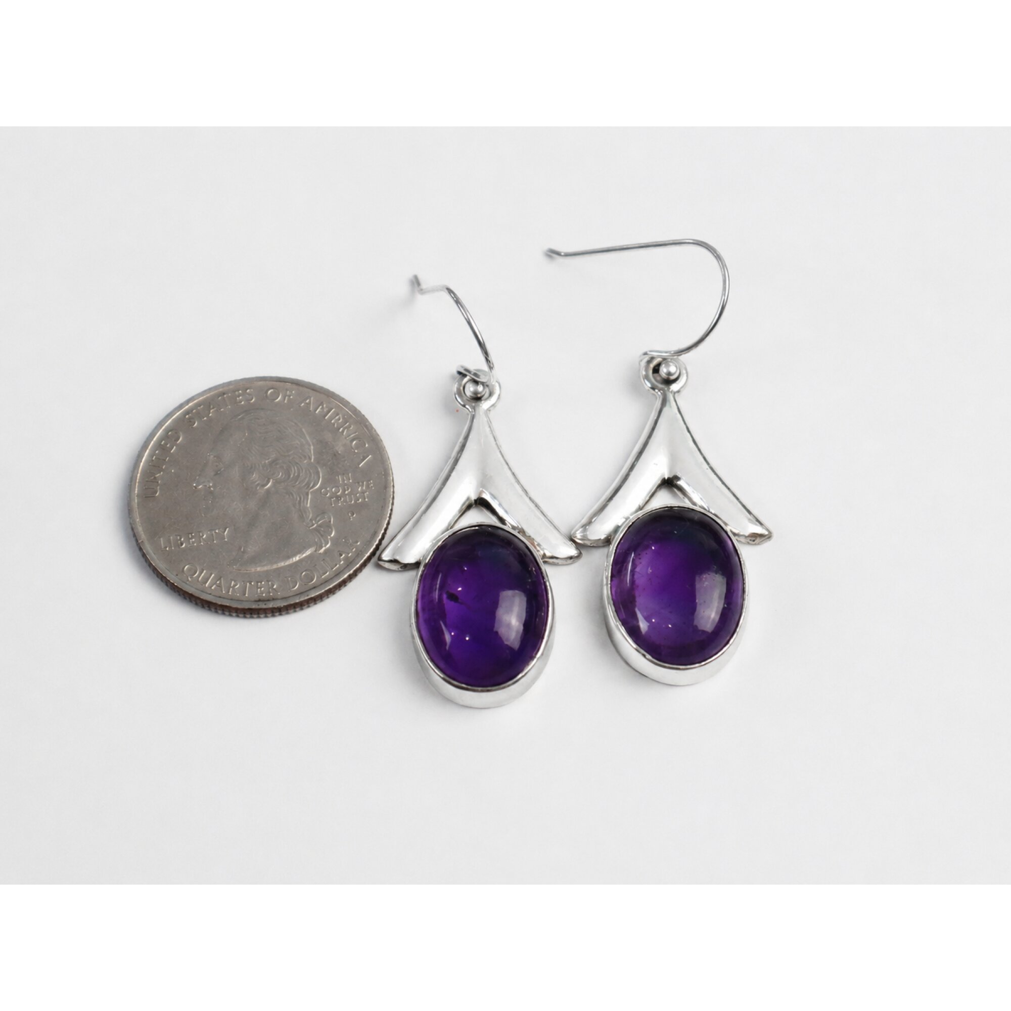 Clear purple Natural amethyst oval 925 Sterling Silver Earrings 44 mm – photo 10