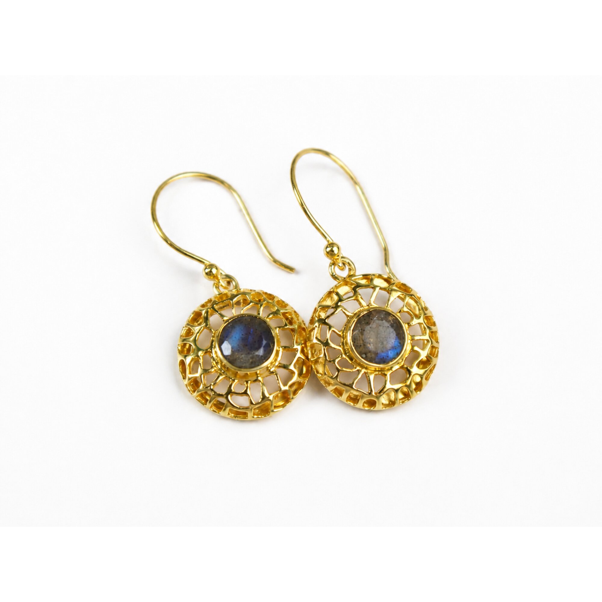 Clear purple labradorite round 18k Gold Plated On Sterling Silver Earrings 37 mm – photo 3