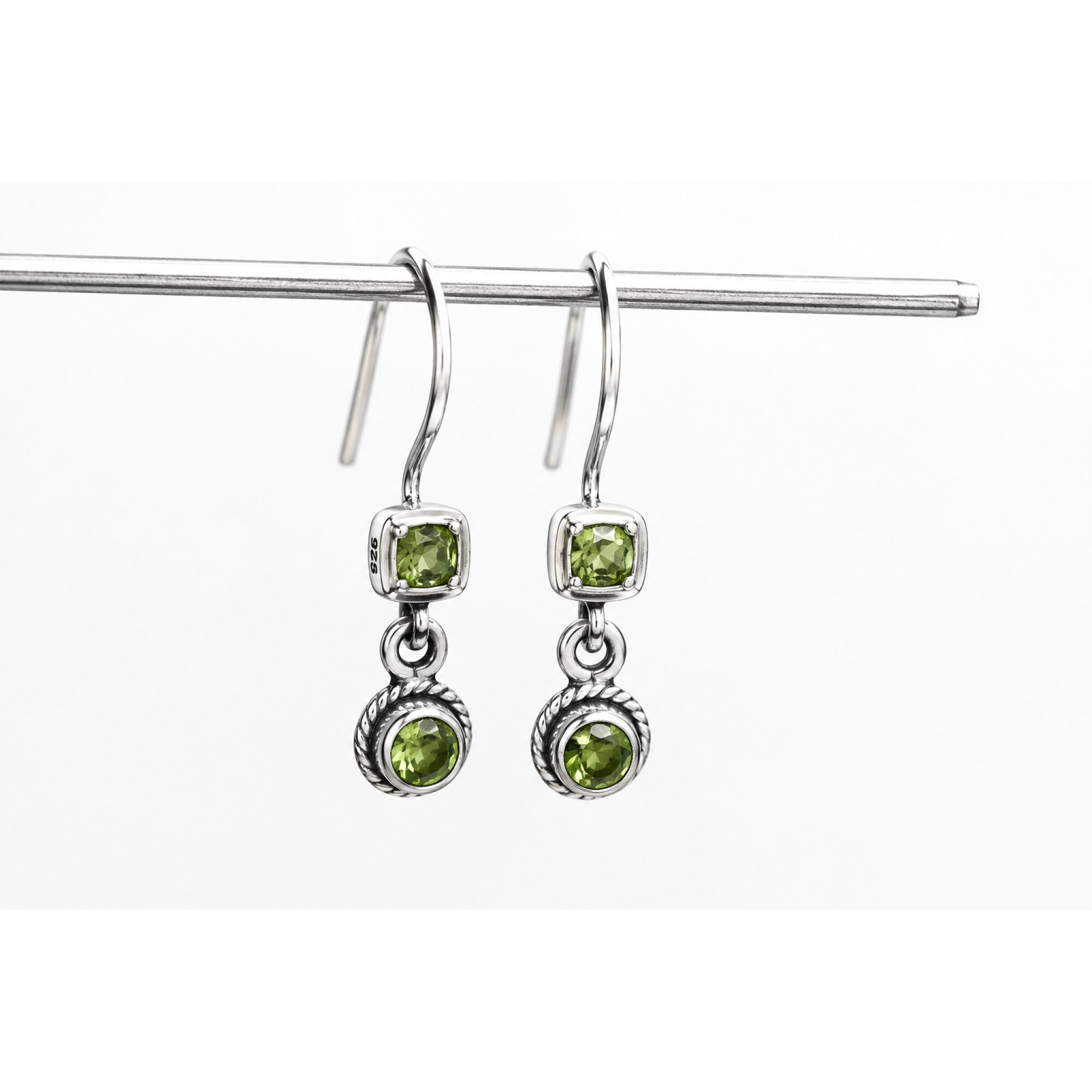 Clear OLIVE green Peridot round 18k Gold Plated On Sterling Earrings 28 mm – photo 5