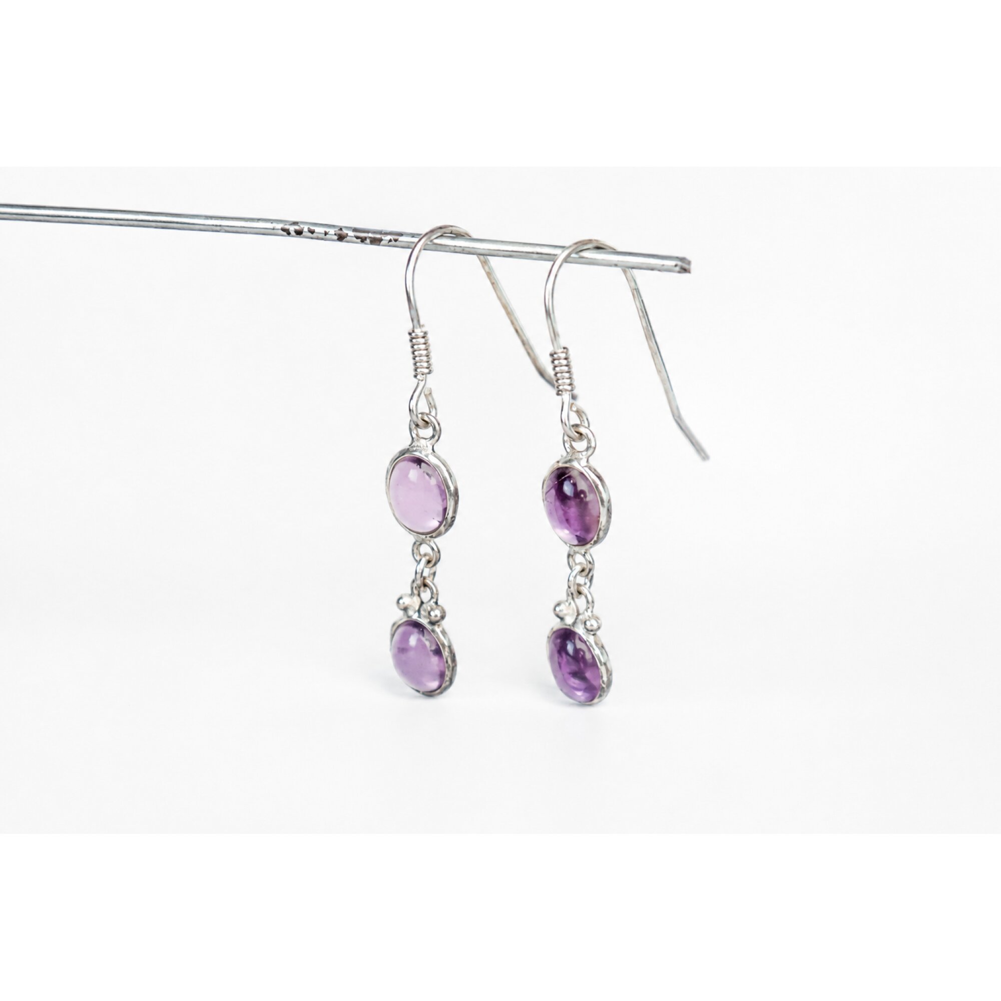 Clear purple Natural amethyst round 925 Sterling Silver Earrings 42 mm – photo 3