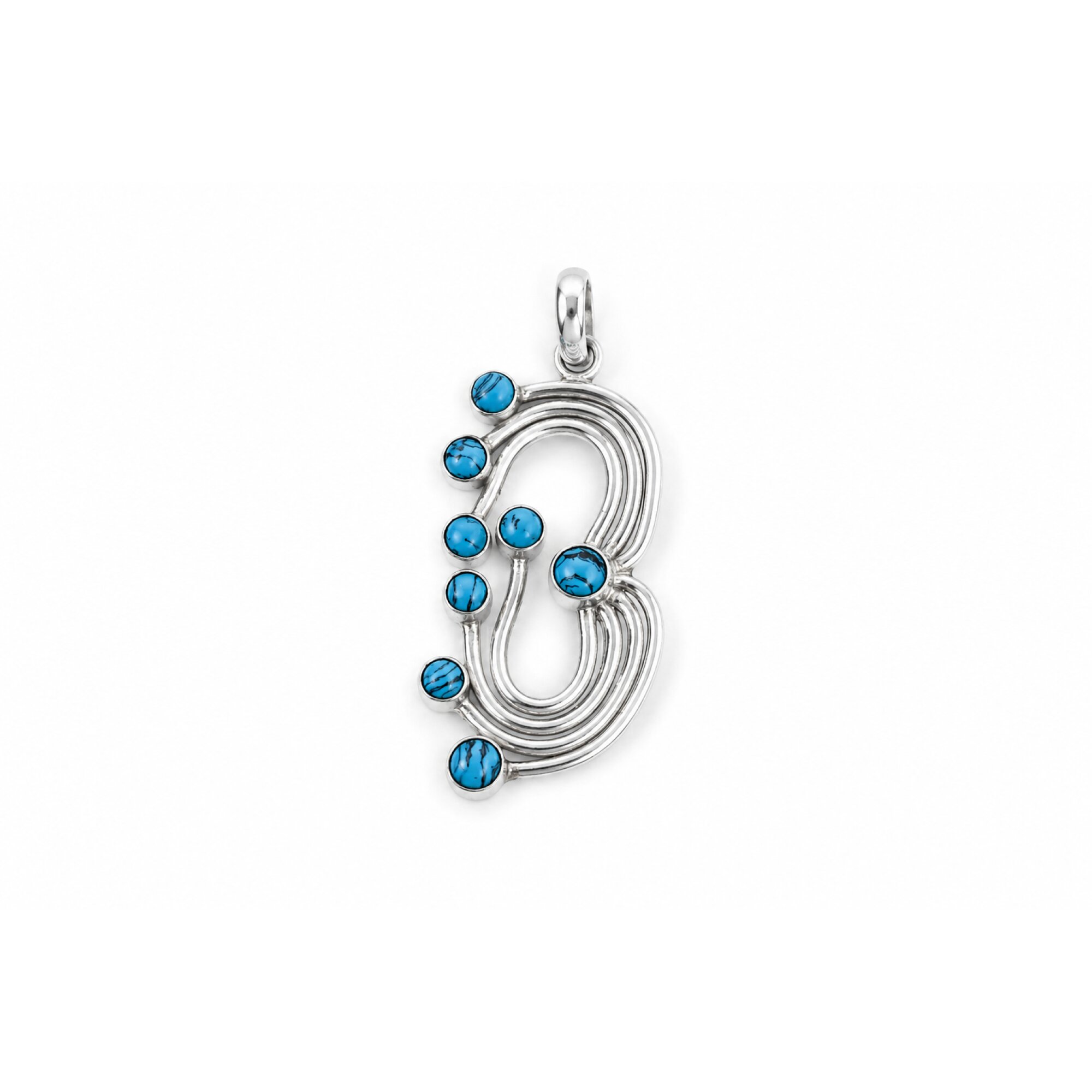 blue Turquoise round 925 Sterling Silver Pendant 54 mm – photo 6