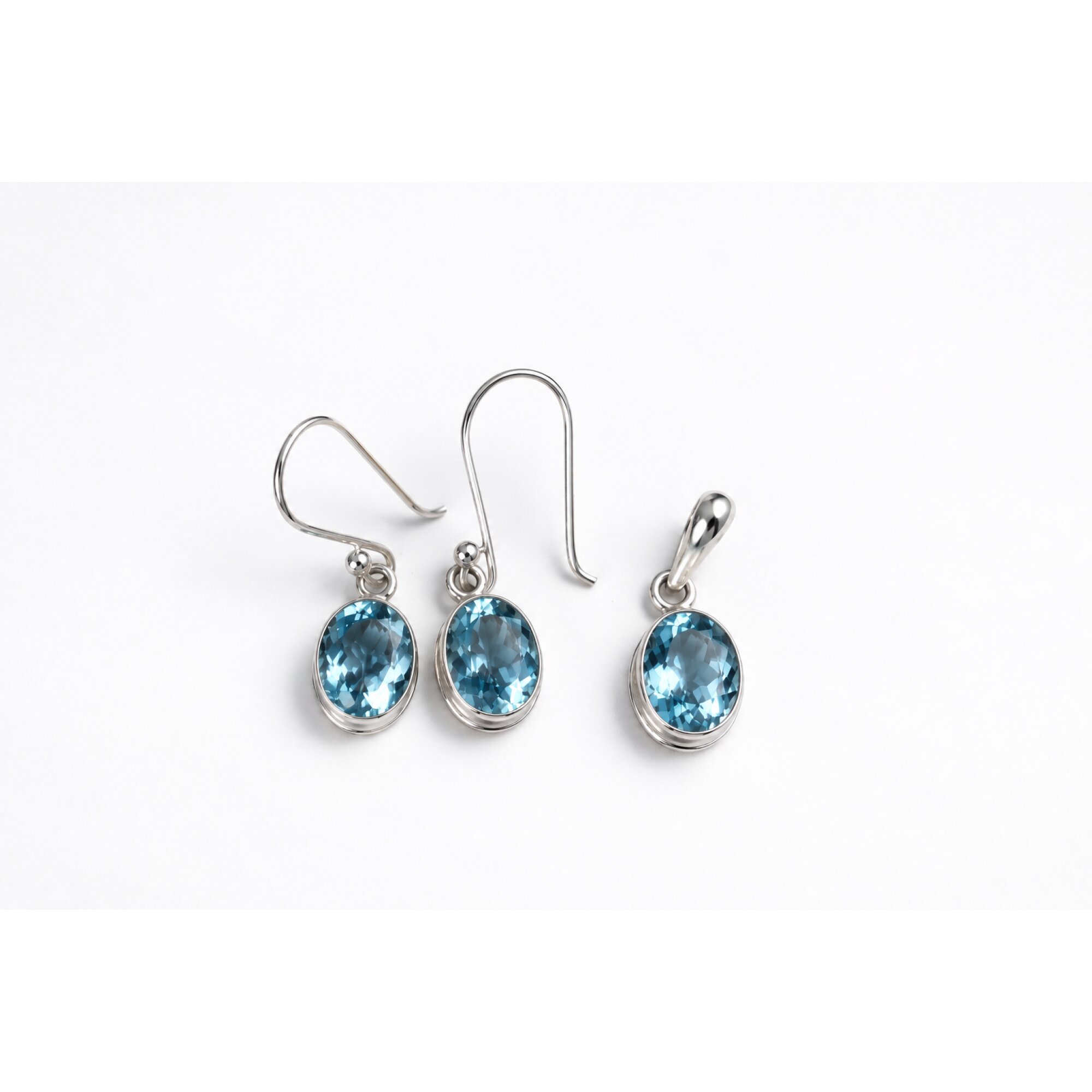 Clear swiss blue topaz oval 925 Sterling Silver Earrings 32 mm – photo 4
