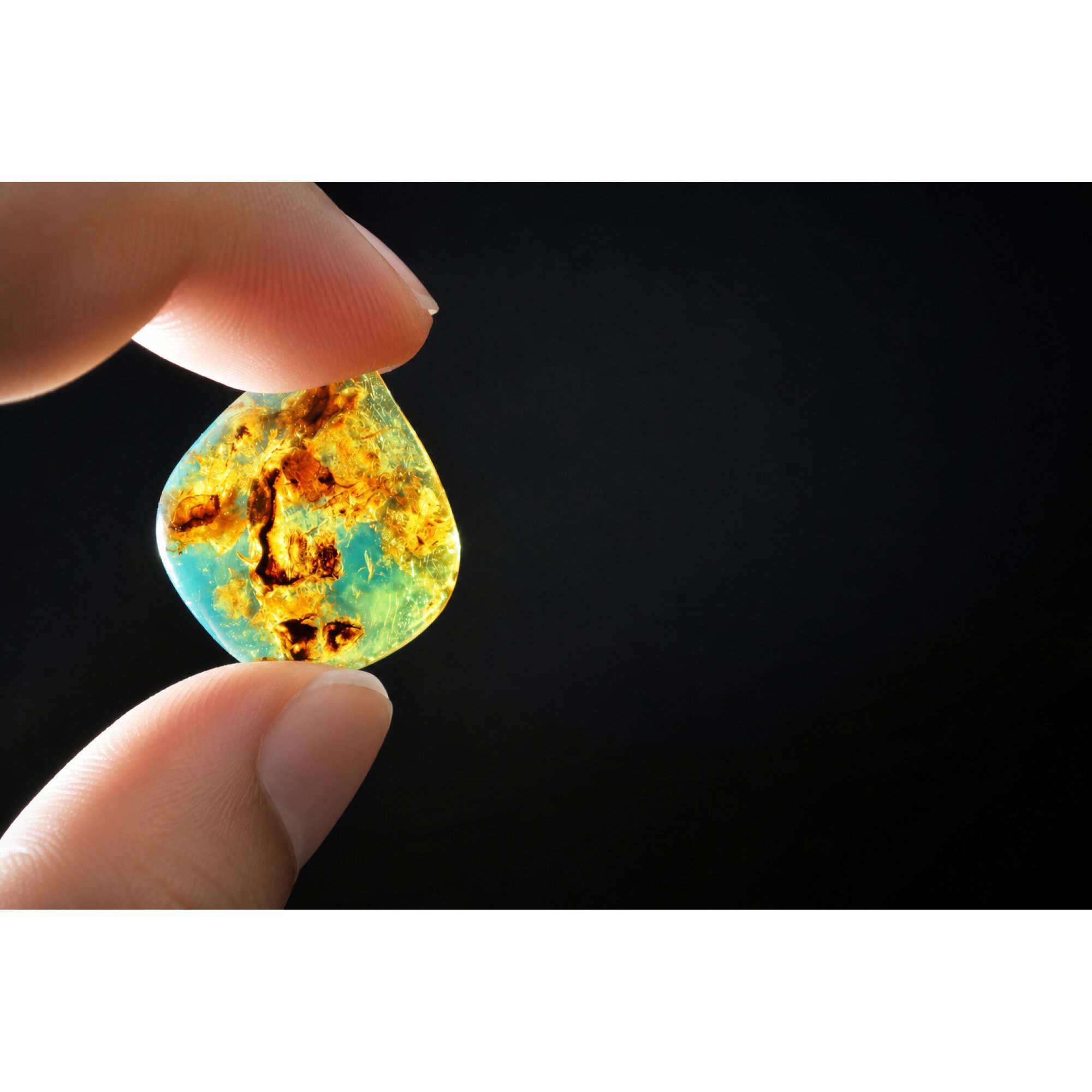 Clear royal blue Natural Dominican Amber teardrop Polished Stone 24 mm – photo 3