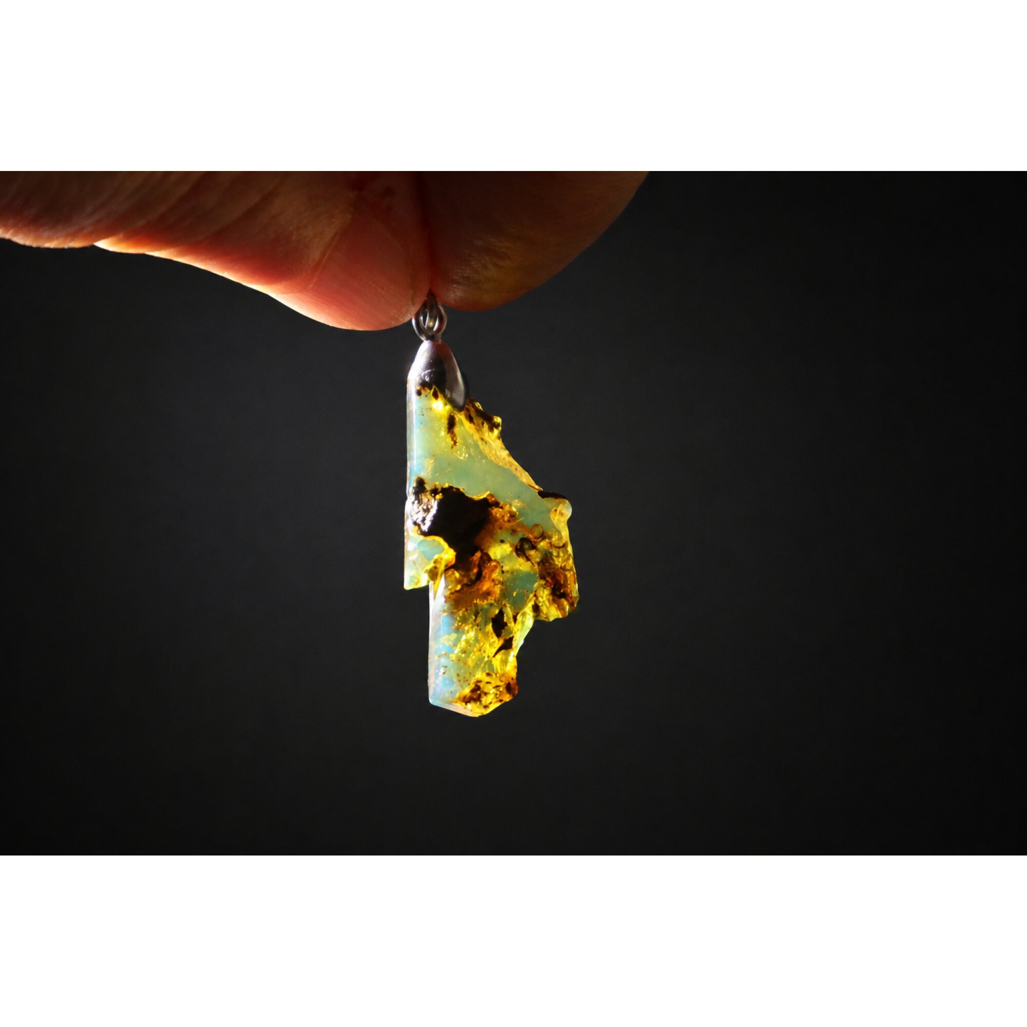 Clear sky blue Natural Dominican Amber slice 925 Sterling Silver Pendant 39 mm – photo 3