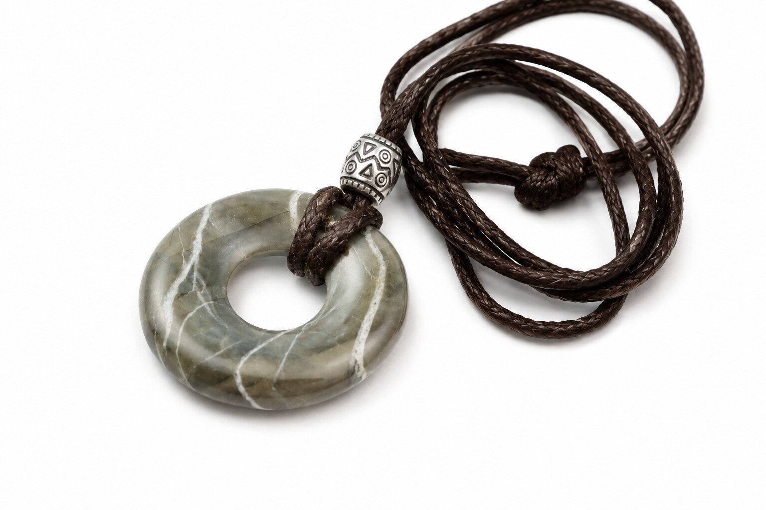Finest Natural Brown New Doughnut Jade Necklace adjustable unisex men – photo 4