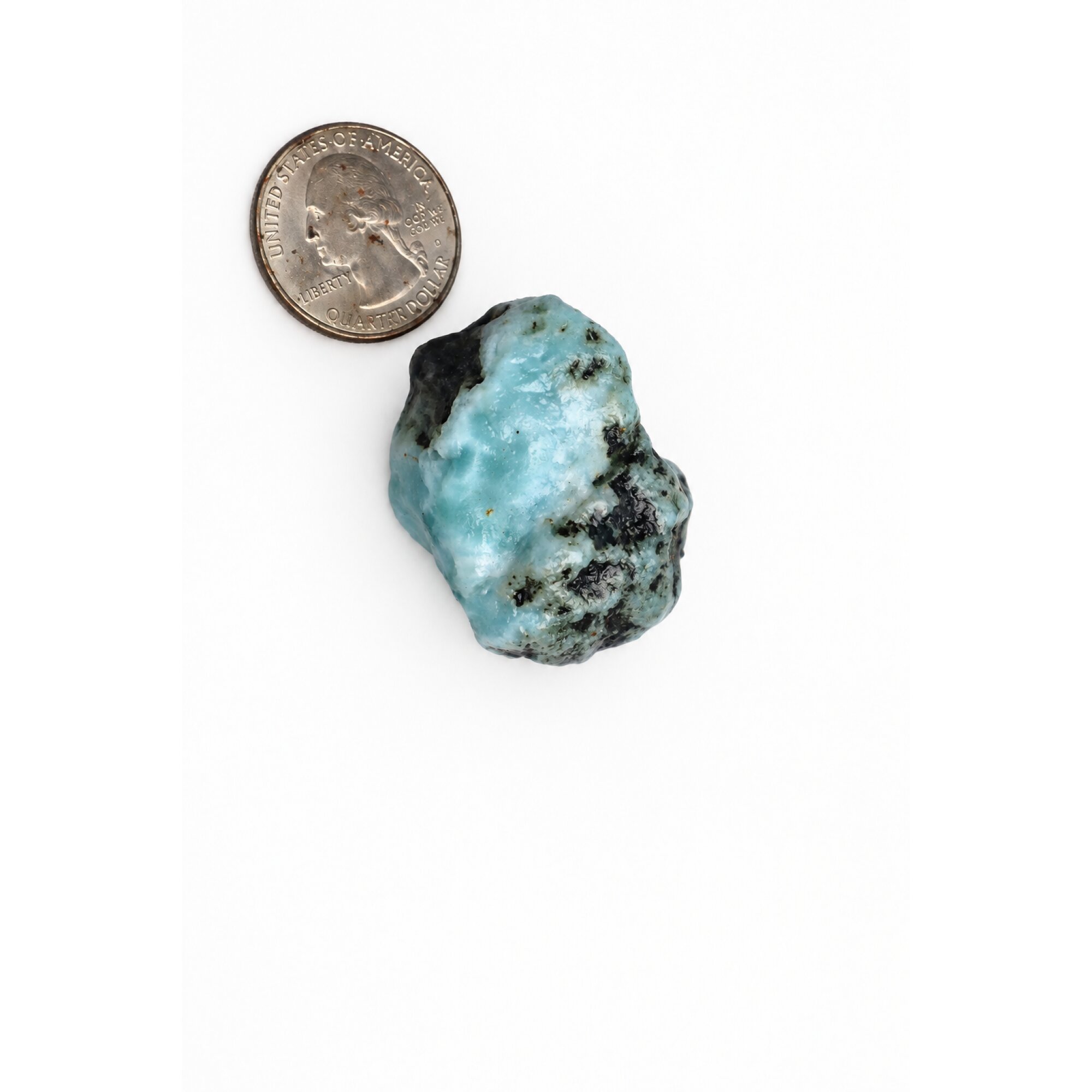 Nature created light blue rough Dominican Larimar 36mm – photo 3