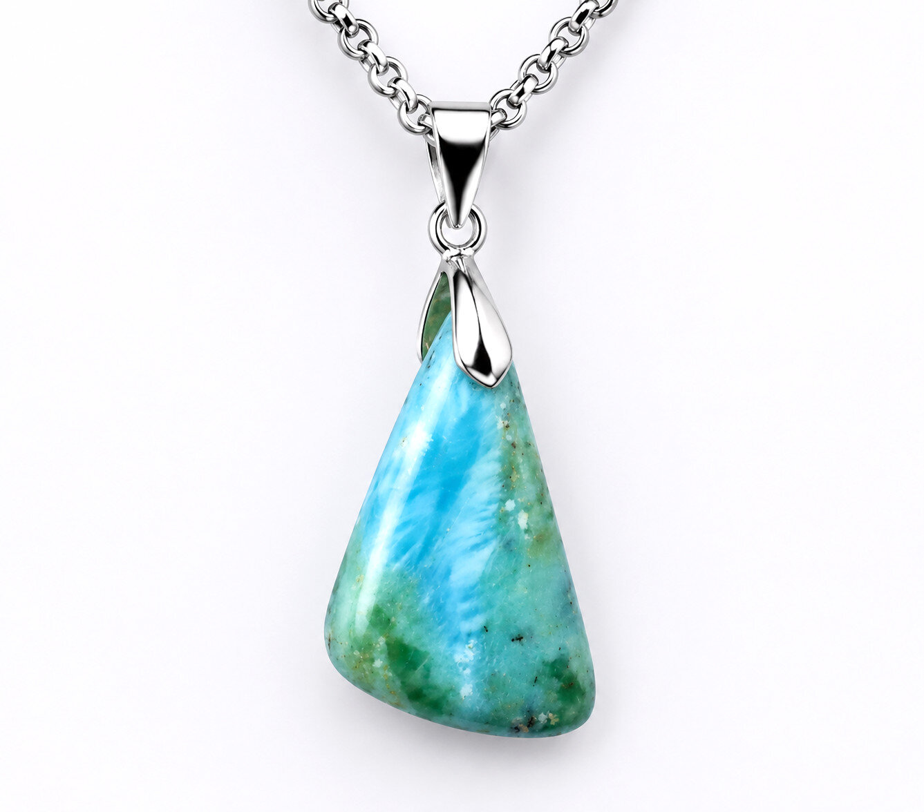 Impressive Natural Ocean Blue Larimar .925 Sterling Silver Pendant 46mm