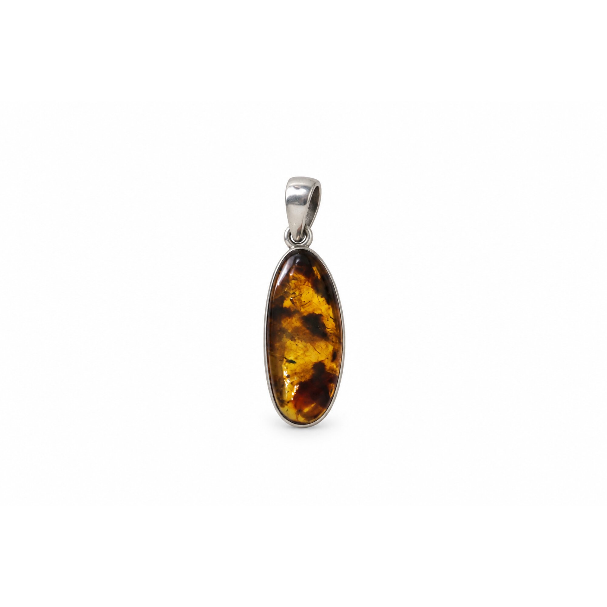 Handcrafted orange green Dominican amber sterling silver pendant 31mm – photo 4