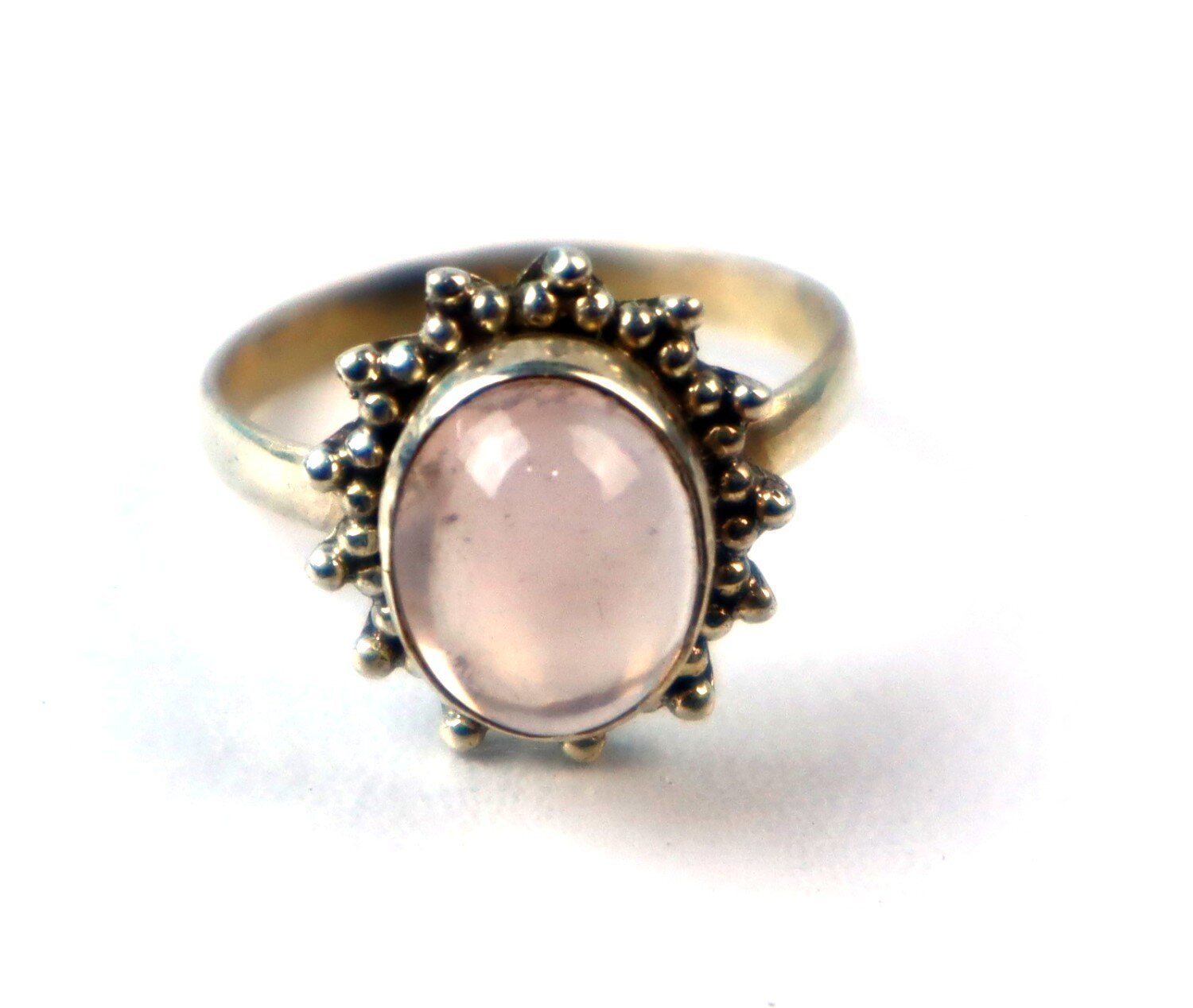 Authentic Beautiful Pink Rose Quartz 925 Sterling Silver Oval Ring US#7 1/2 – photo 3